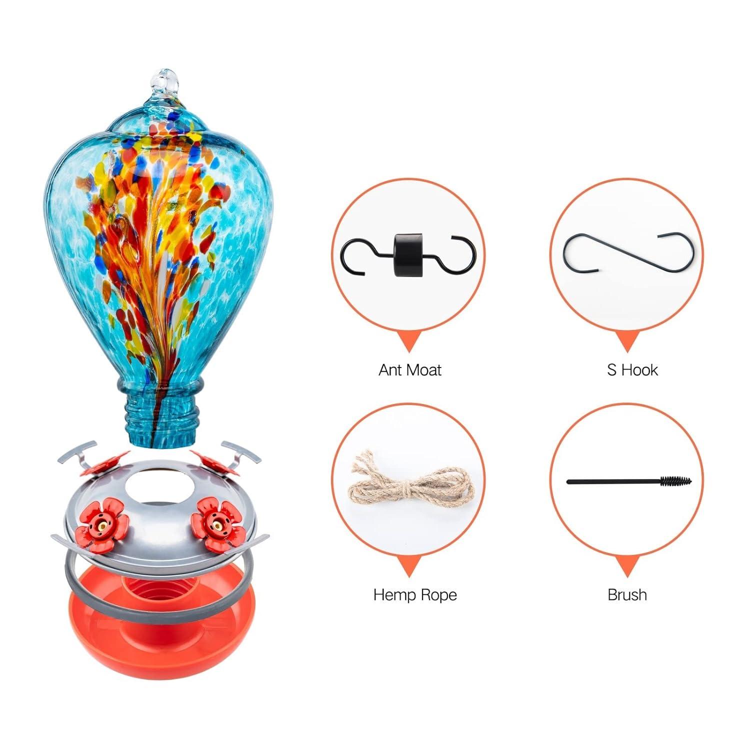 Muse Garden Hummingbird Feeders for Outdoors Hanging, Blown Glass Hummingbird Feeder Gifts for Women, Garden Decor Backyard Decor, Unique Gardening Gifts for Older Women, 34OZ, Comet