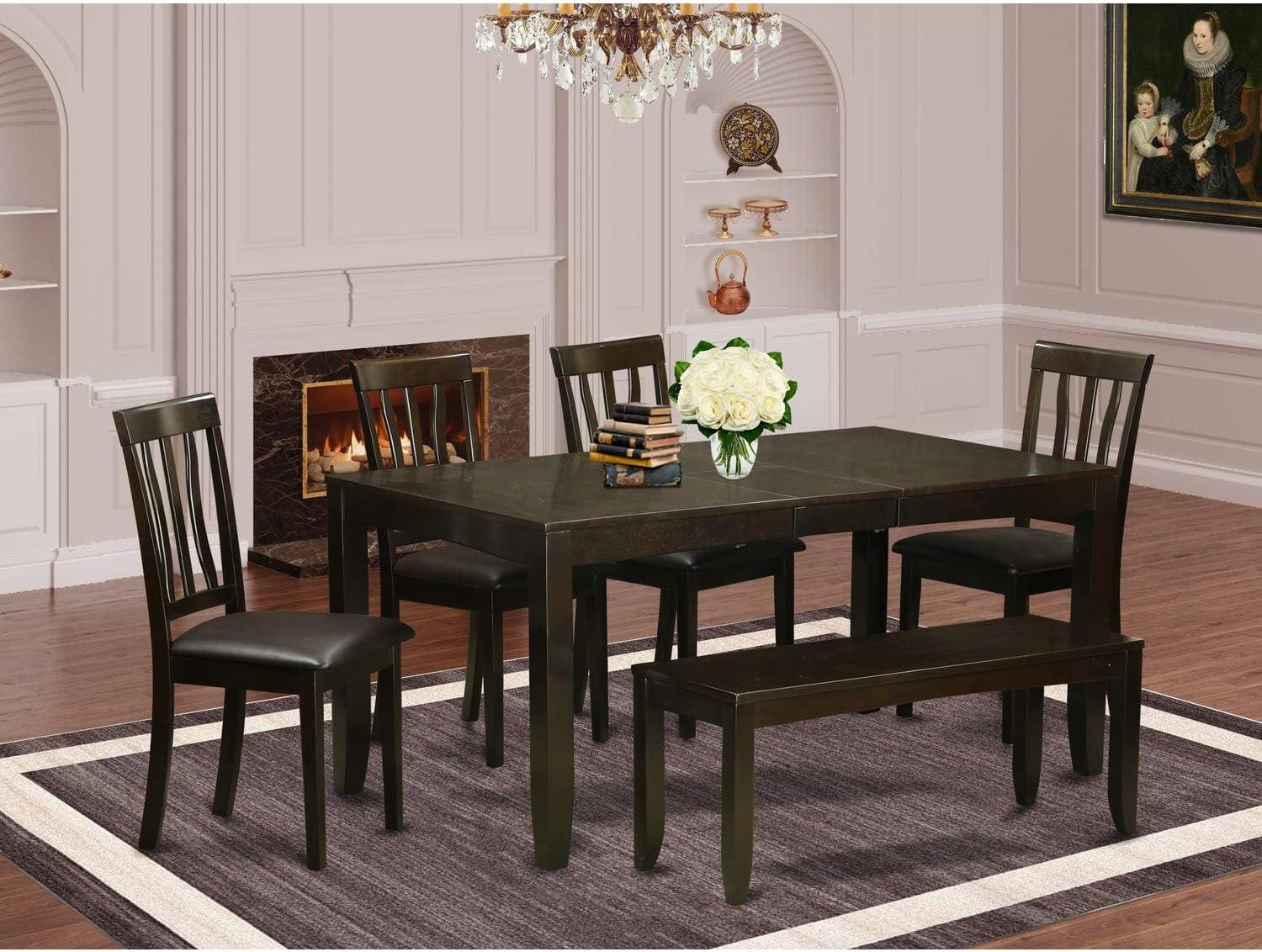 LYAN6-CAP-LC 6-Pc Kitchen Table with bench-Dining Table and 4 Dining Chairs and Bench