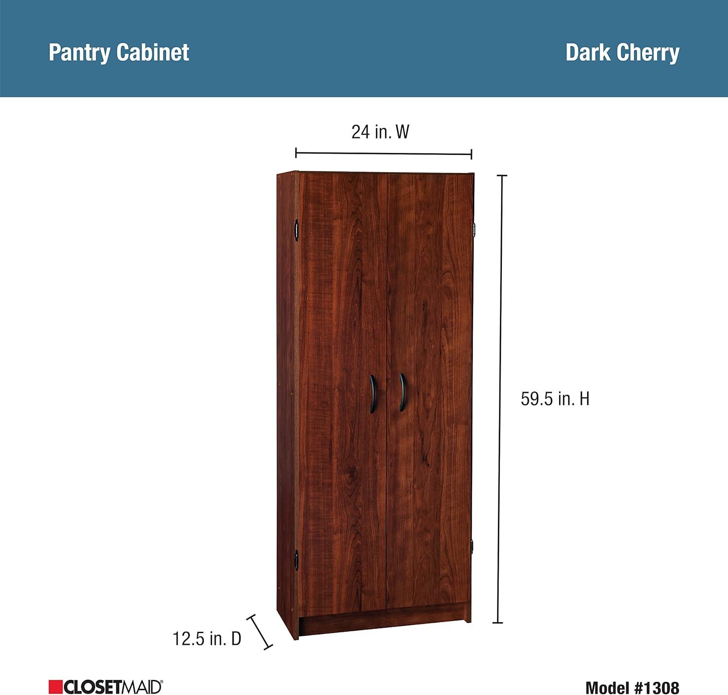 Dark Cherry Freestanding Pantry Cabinet with Adjustable Shelves