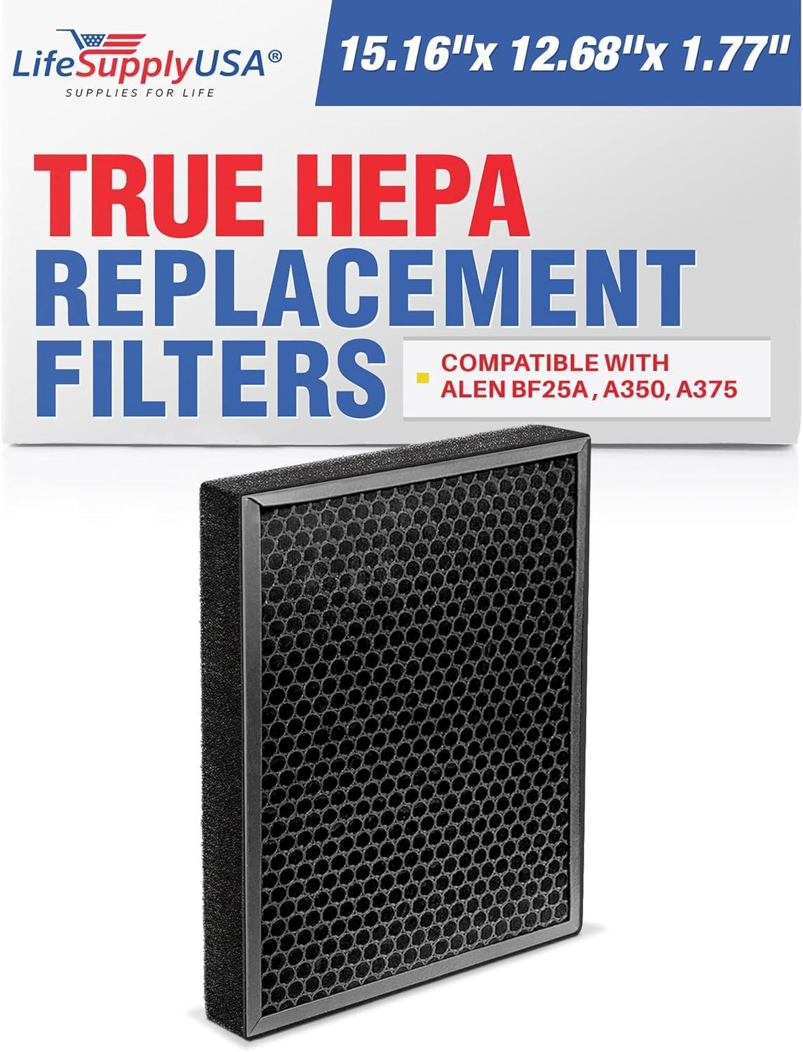 LifeSupplyUSA True HEPA Filter Replacement Compatible with Alen BF25A HEPA-Pure HEPA-Fresh A350, A375 Air Purifier
