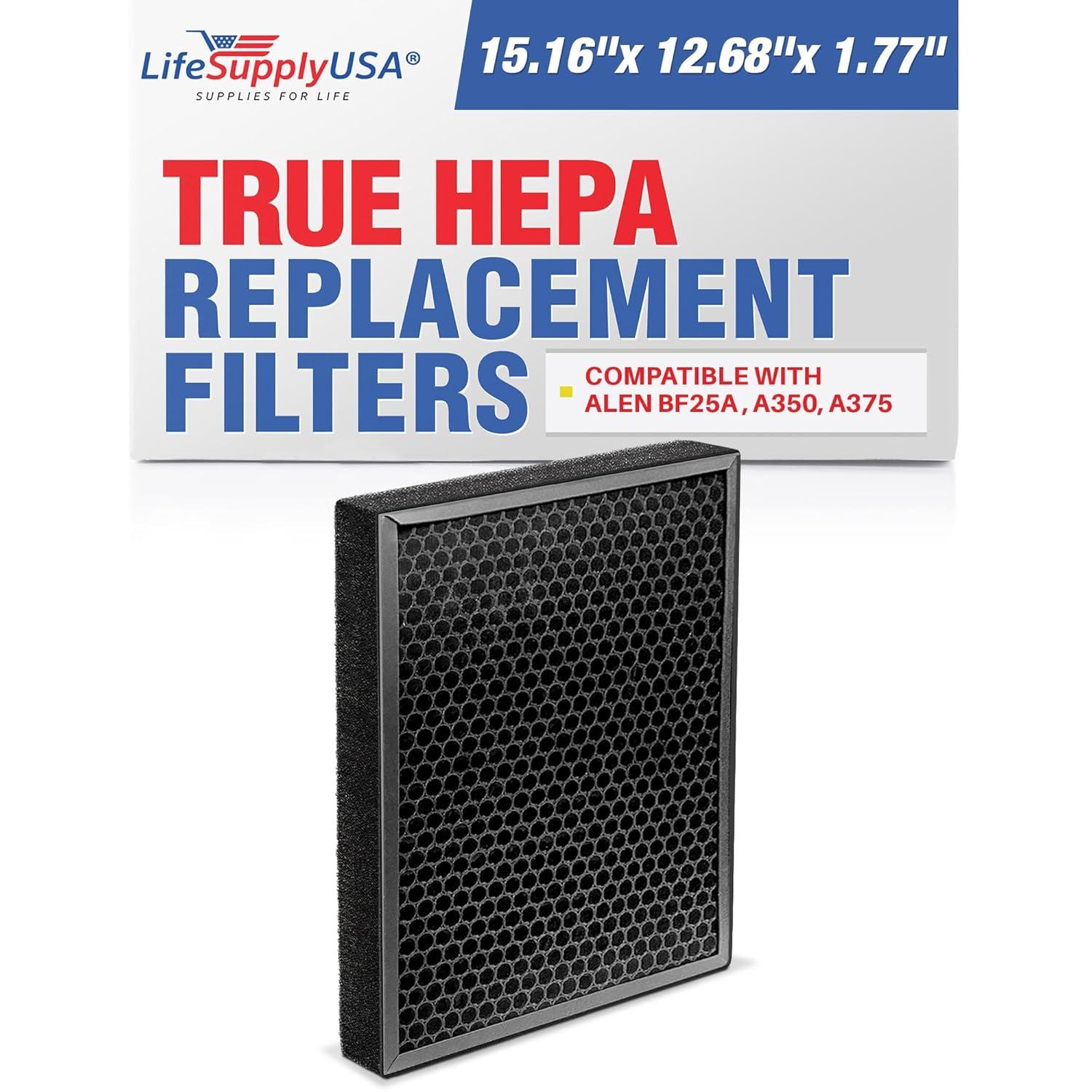 LifeSupplyUSA True HEPA Filter Replacement Compatible with Alen BF25A HEPA-Pure HEPA-Fresh A350, A375 Air Purifier