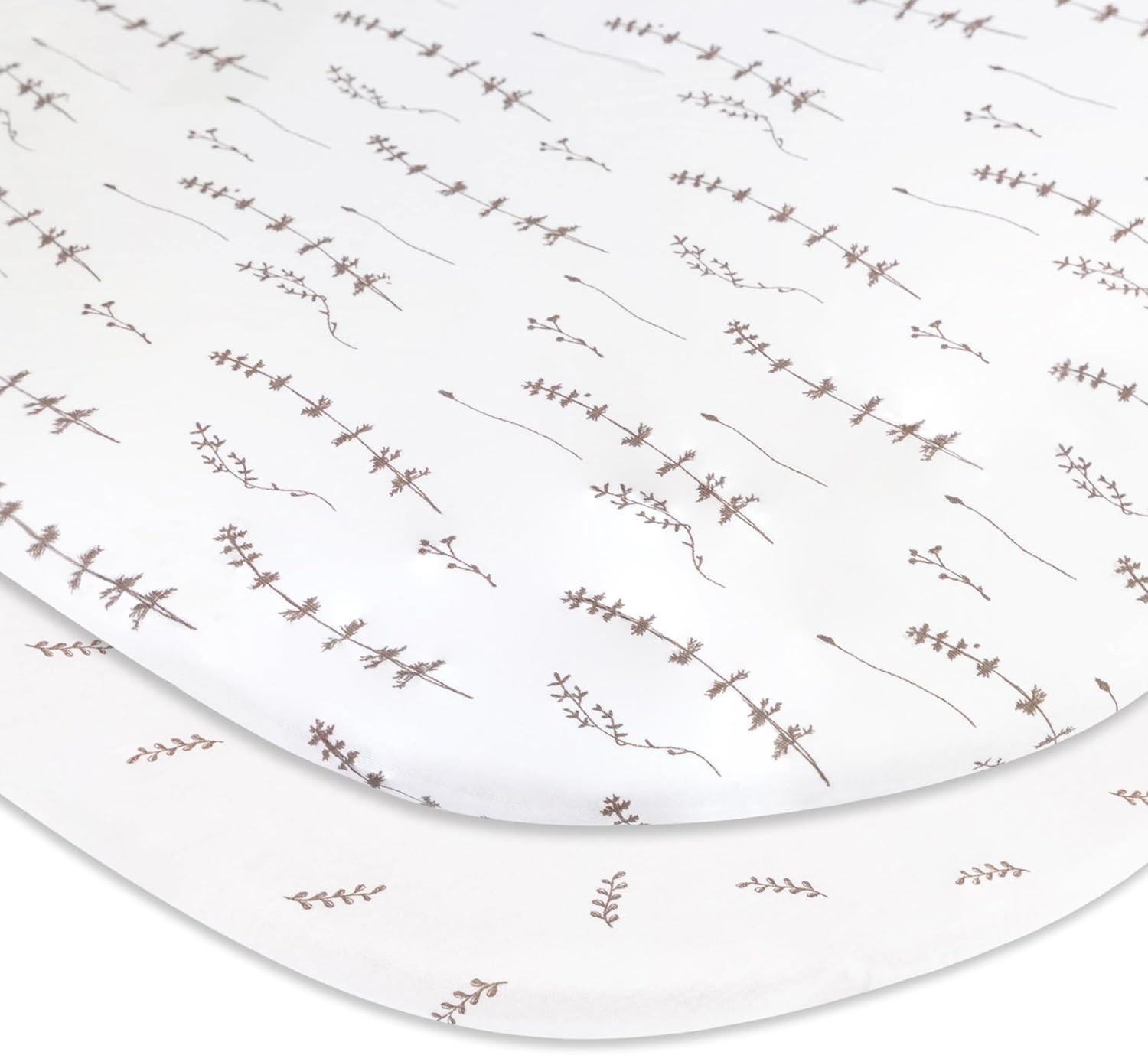 Ely’s & Co. Bassinet Sheets, Baby Boy/Girl Fitted Bassinet Mattress Sheet Set - 2 Pack, 100% Jersey Knit Cotton, fits Oval, Hourglass and Rectangle Mattress, Forest Grey Floral, 32”x16”x3”