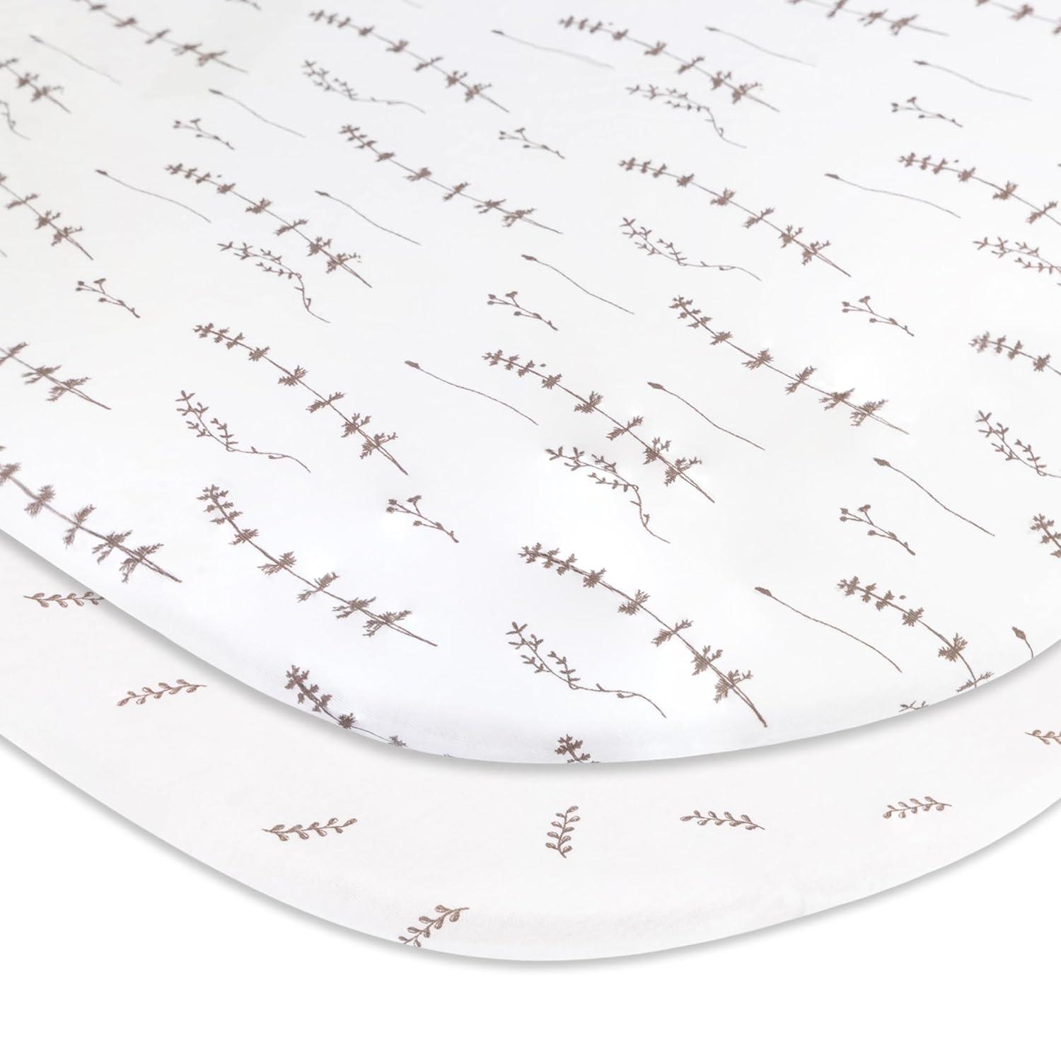 Ely’s & Co. Bassinet Sheets, Baby Boy/Girl Fitted Bassinet Mattress Sheet Set - 2 Pack, 100% Jersey Knit Cotton, fits Oval, Hourglass and Rectangle Mattress, Forest Grey Floral, 32”x16”x3”