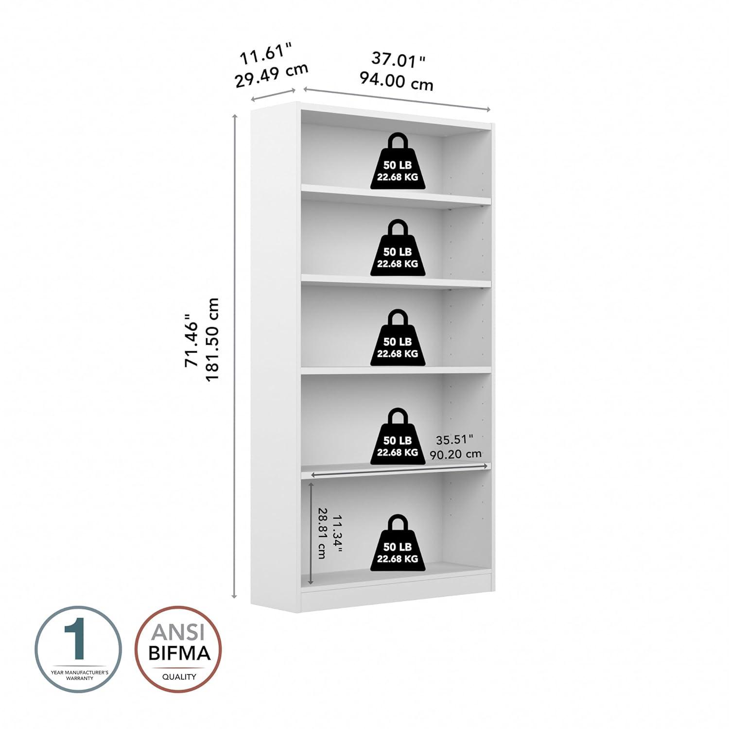 Bush Furniture Universal 5 Shelf Wood Bookcase in Pure White