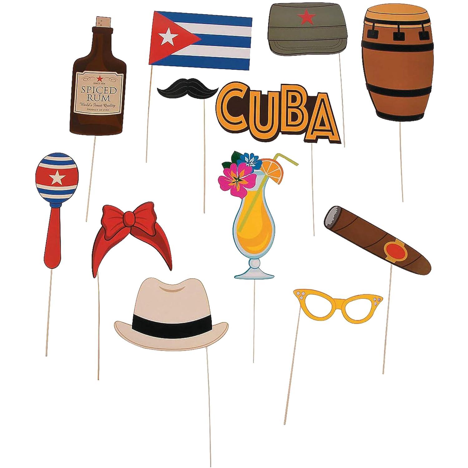 Havana Cuban Theme Party Photo Booth Props (Set of 12) Havana Nights Party Supplies, Apparel Accessories