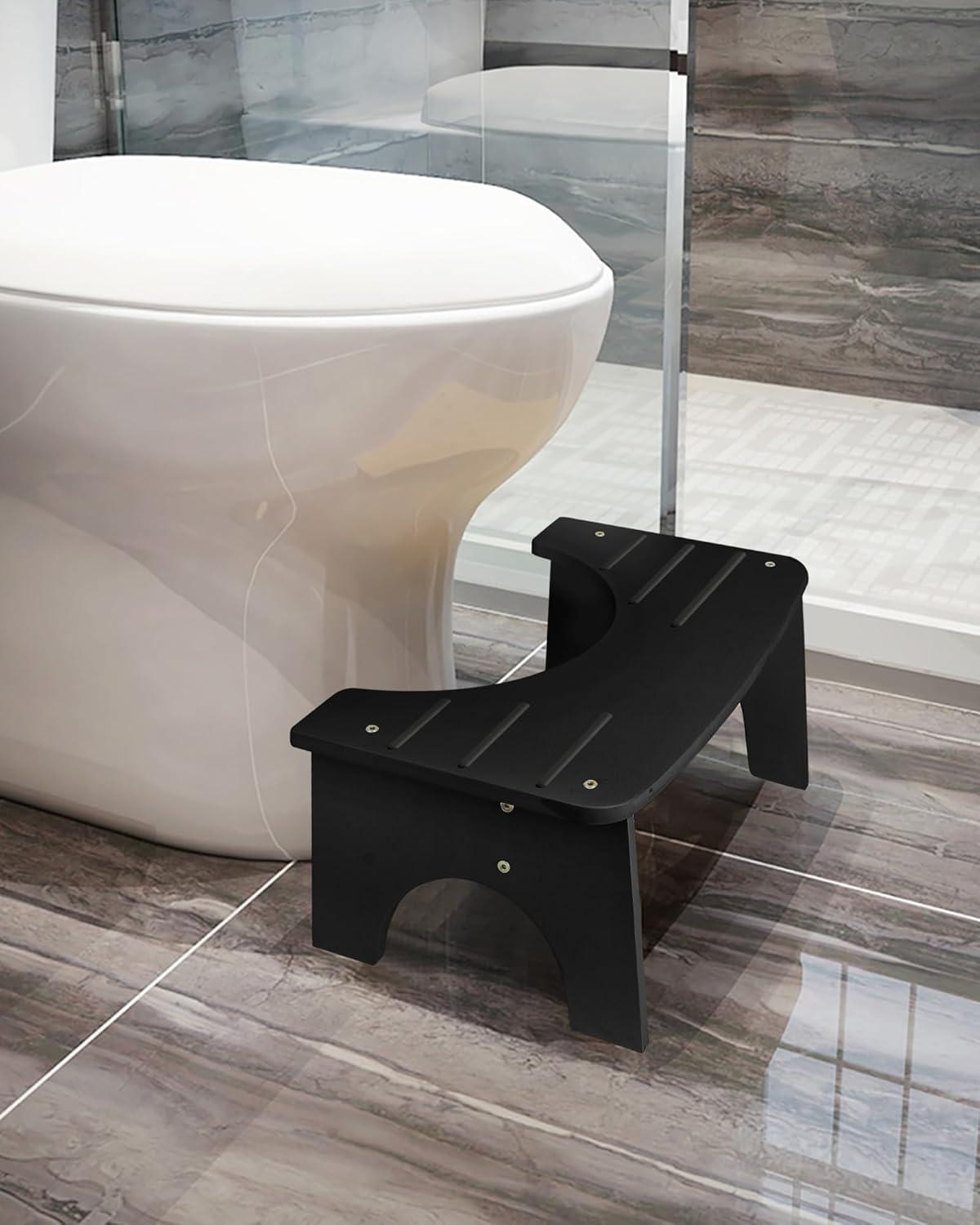 Bamboo Toilet Stool for Adults, 6.5" Toilet Stool Squat Adult Kids, Portable Simple Curve Squat Toilet Potty Stool, Non-Slip Poop Stool for Bathroom, Improve Squatting Posture and Comfort (Wood)