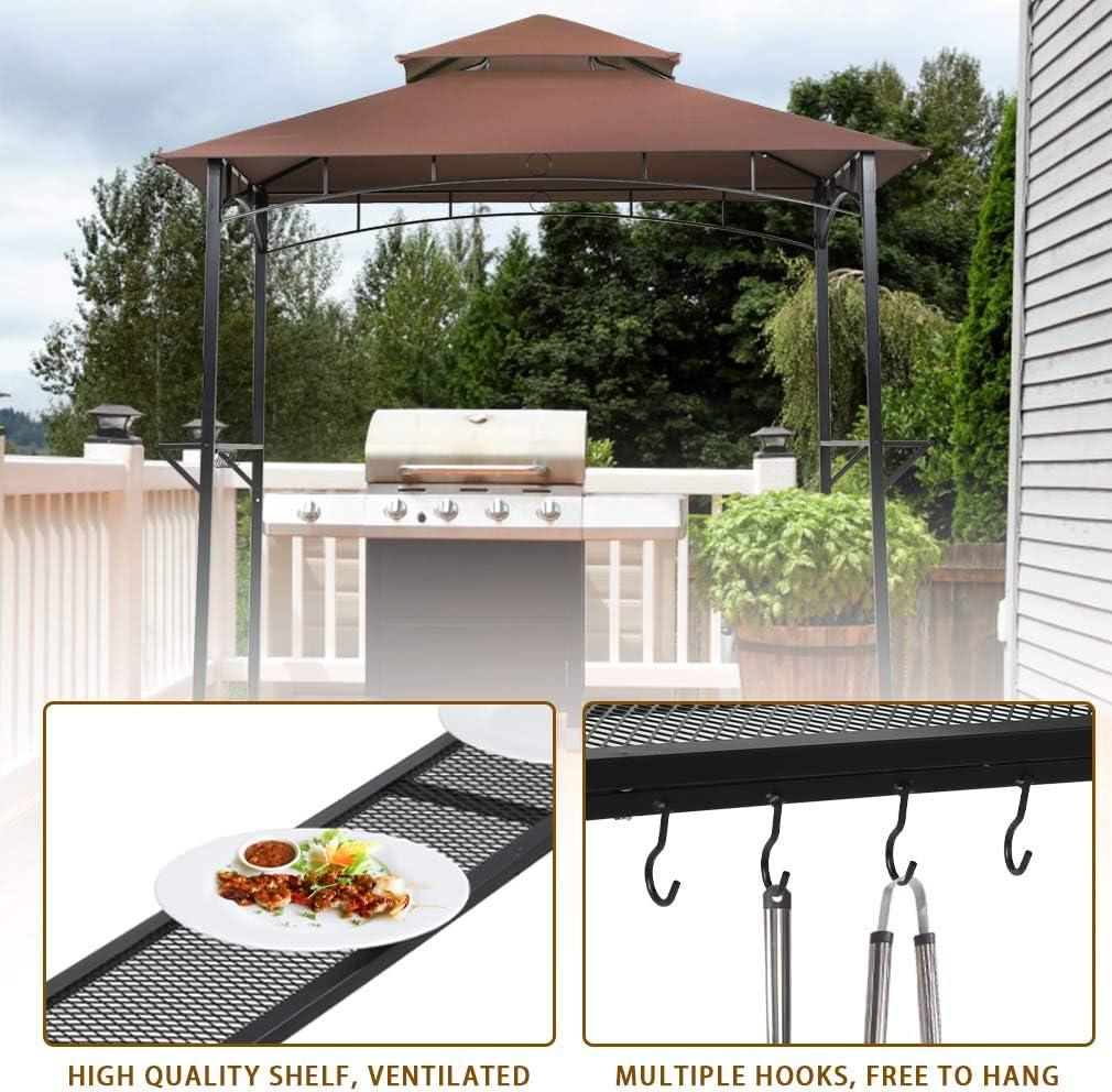 8' x 5' Brown Steel Grill Gazebo with Double Vented Roof