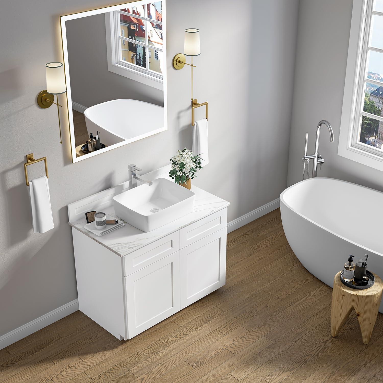 19"L x 15"W White Ceramic Rectangular Bathroom Vessel Sink Drop-in Vanity Sink