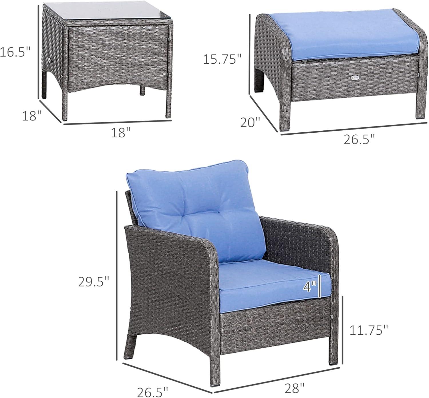 Outsunny 5 Piece Rattan Wicker Lounge Chair, Outdoor Patio Conversation Set with 2 Cushioned Chairs, 2 Ottomans & Top Coffee Table, Brown