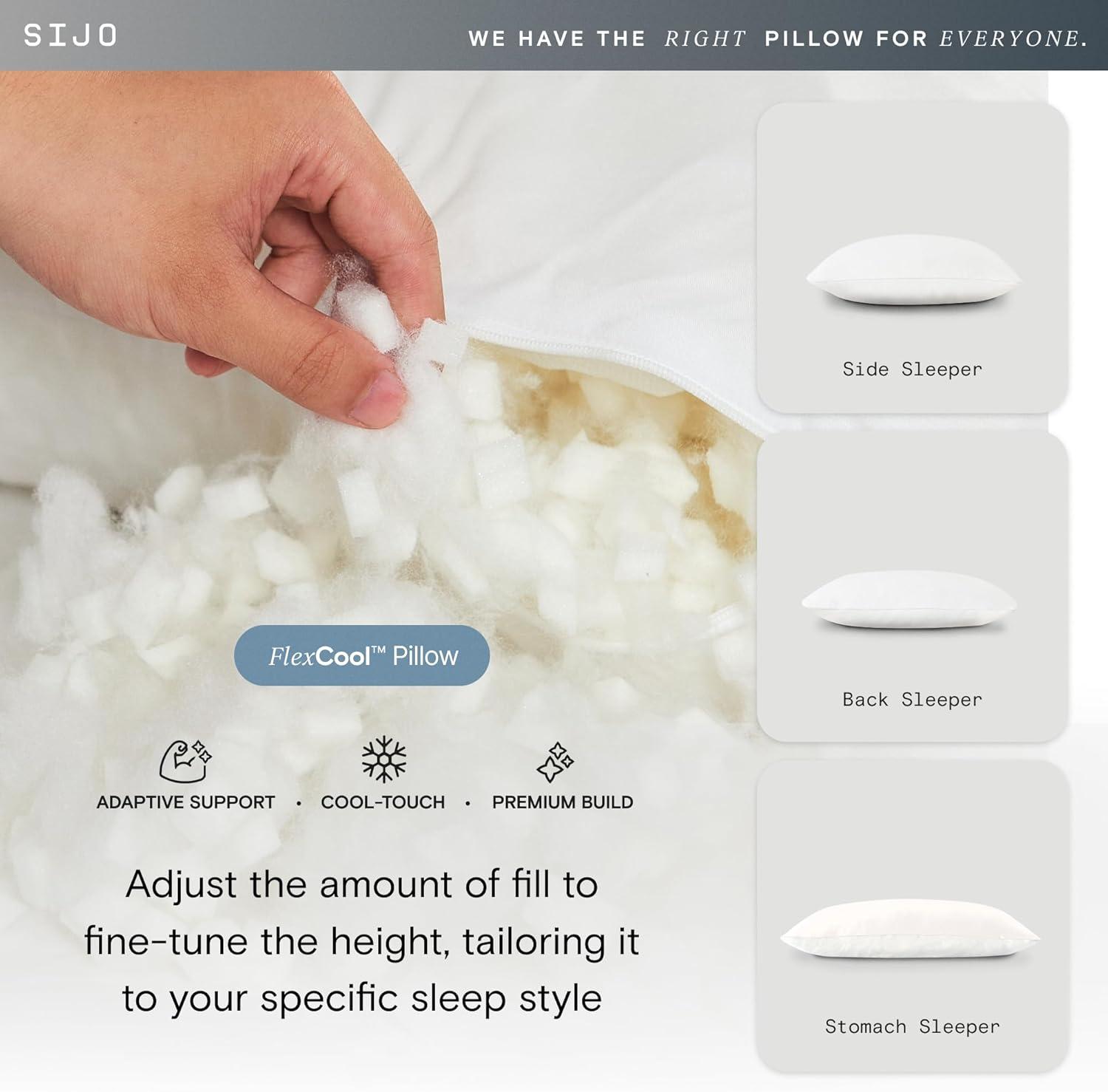 White Adjustable Memory Foam Cooling Pillow with Fill Pouch