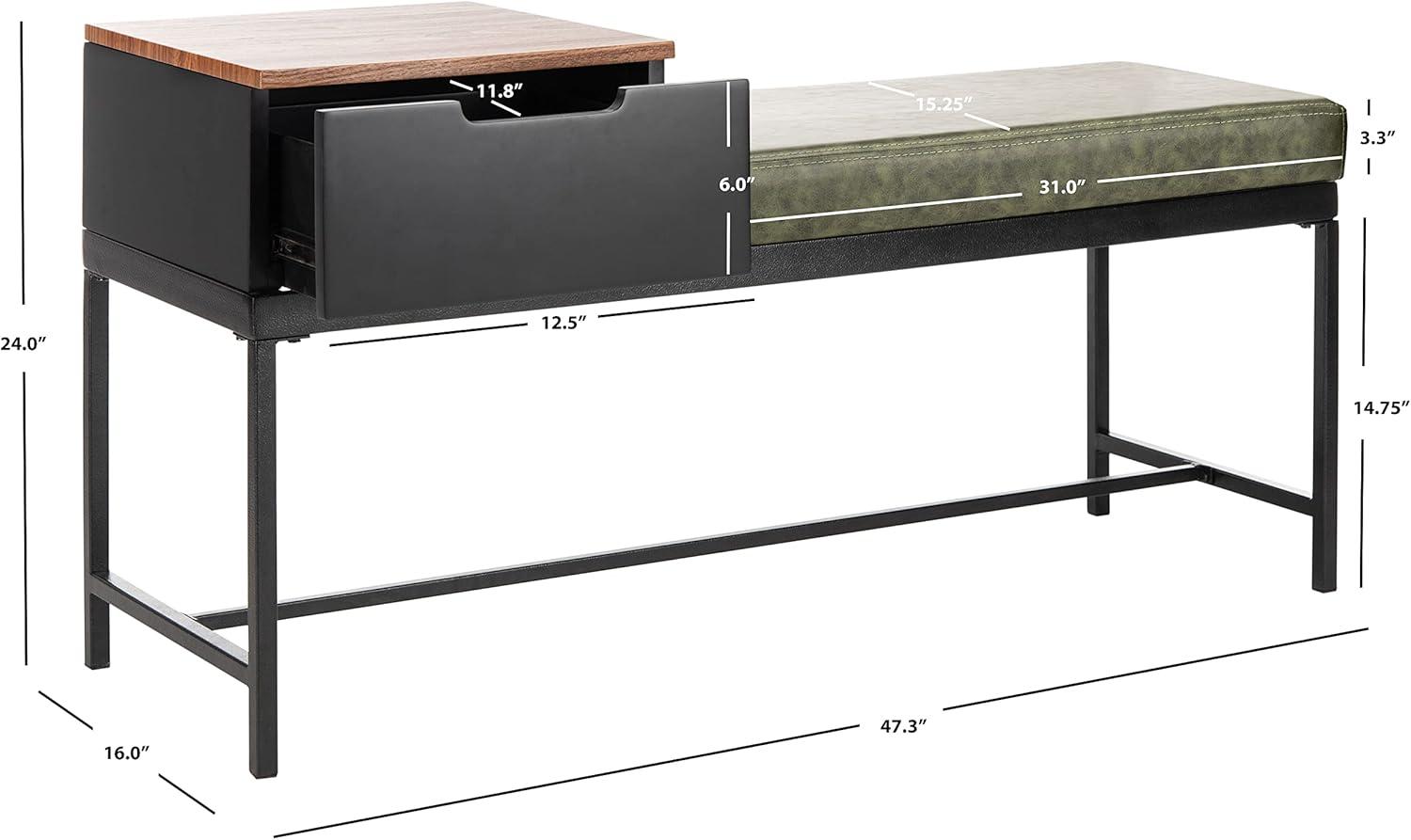 Maruka Bench with Storage - Grey Wash/Dark Green - Safavieh