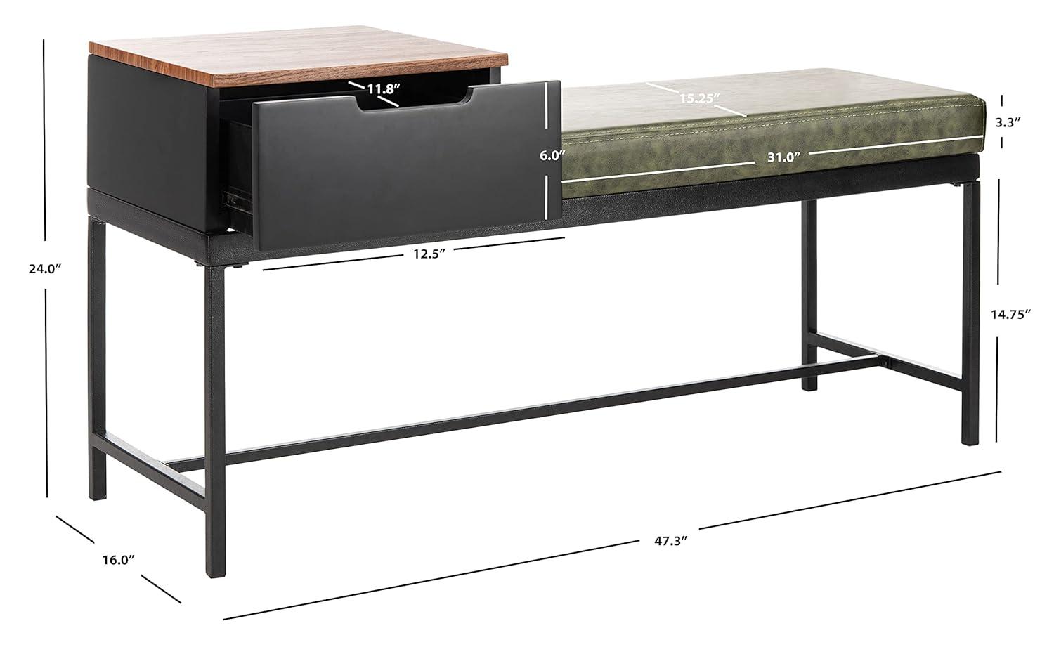 Maruka Bench with Storage - Grey Wash/Dark Green - Safavieh