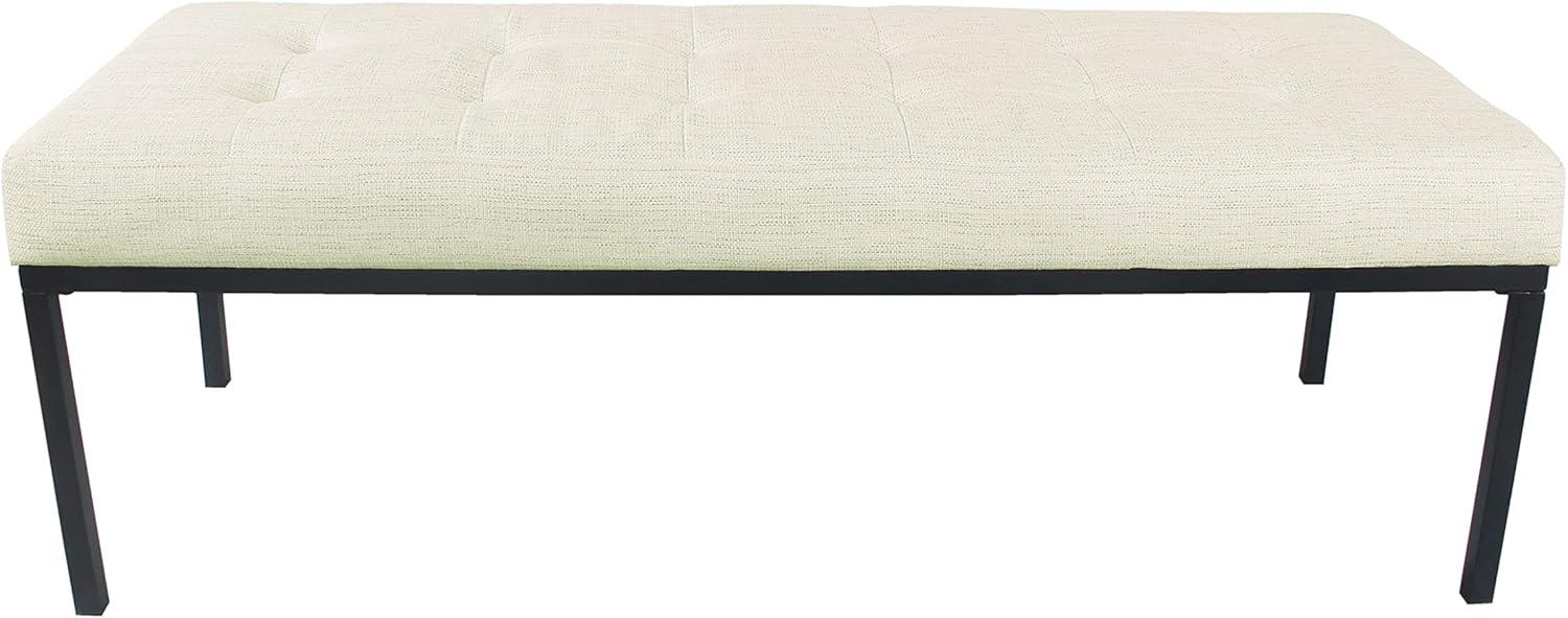 Modern Industrial Cream Woven Tufted Metal Bench