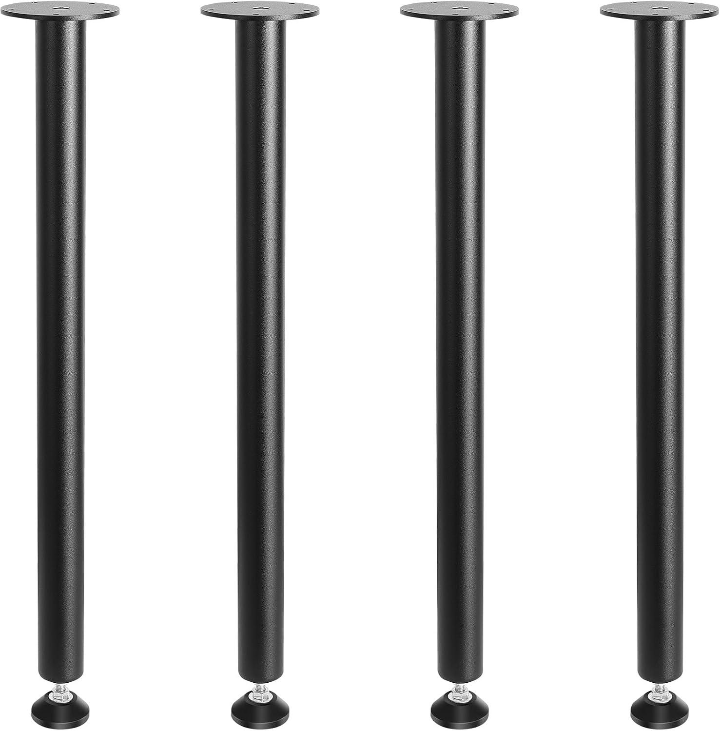 VEVOR 28 Inch Adjustable Desk Legs, Reinforced Steel Office Table Furniture Legs Set of 4 for DIY, 1200 lbs Load Capacity Heavy Duty Desk Legs, Quick Instalation Legs with Adjustable Foot Cup Black