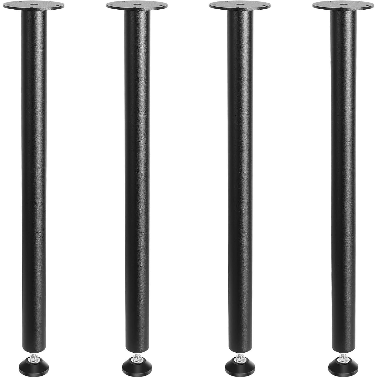 VEVOR 28 Inch Adjustable Desk Legs, Reinforced Steel Office Table Furniture Legs Set of 4 for DIY, 1200 lbs Load Capacity Heavy Duty Desk Legs, Quick Instalation Legs with Adjustable Foot Cup Black