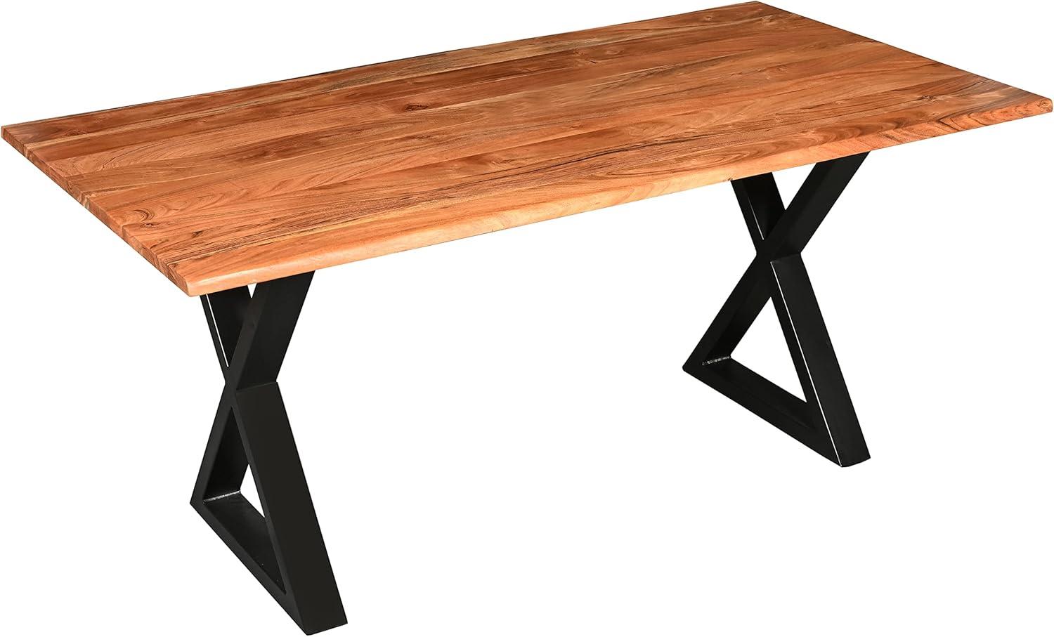 67-Inch Natural Brown Acacia Wood Dining Table with Black Iron Legs