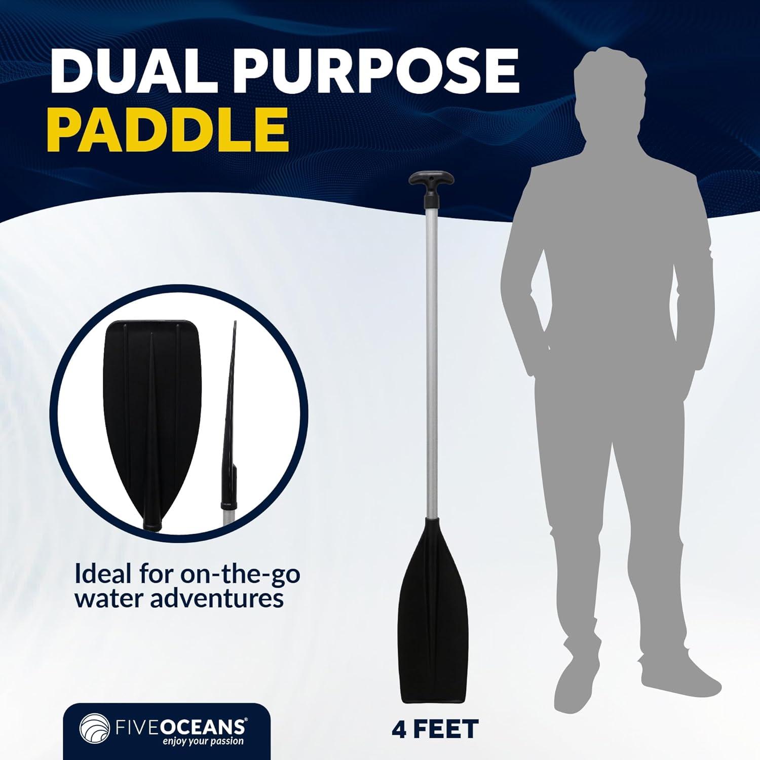 Five Oceans 4-Feet Canoe Paddle - Boat Paddle, 2-Pack T-Handle Oar Paddle for Canoe, Kayak and Small Boats Corrosion-Resistant Floating Boat Paddles Marine-Grade Aluminum Heavy-Duty Shaft - FO4722-M2