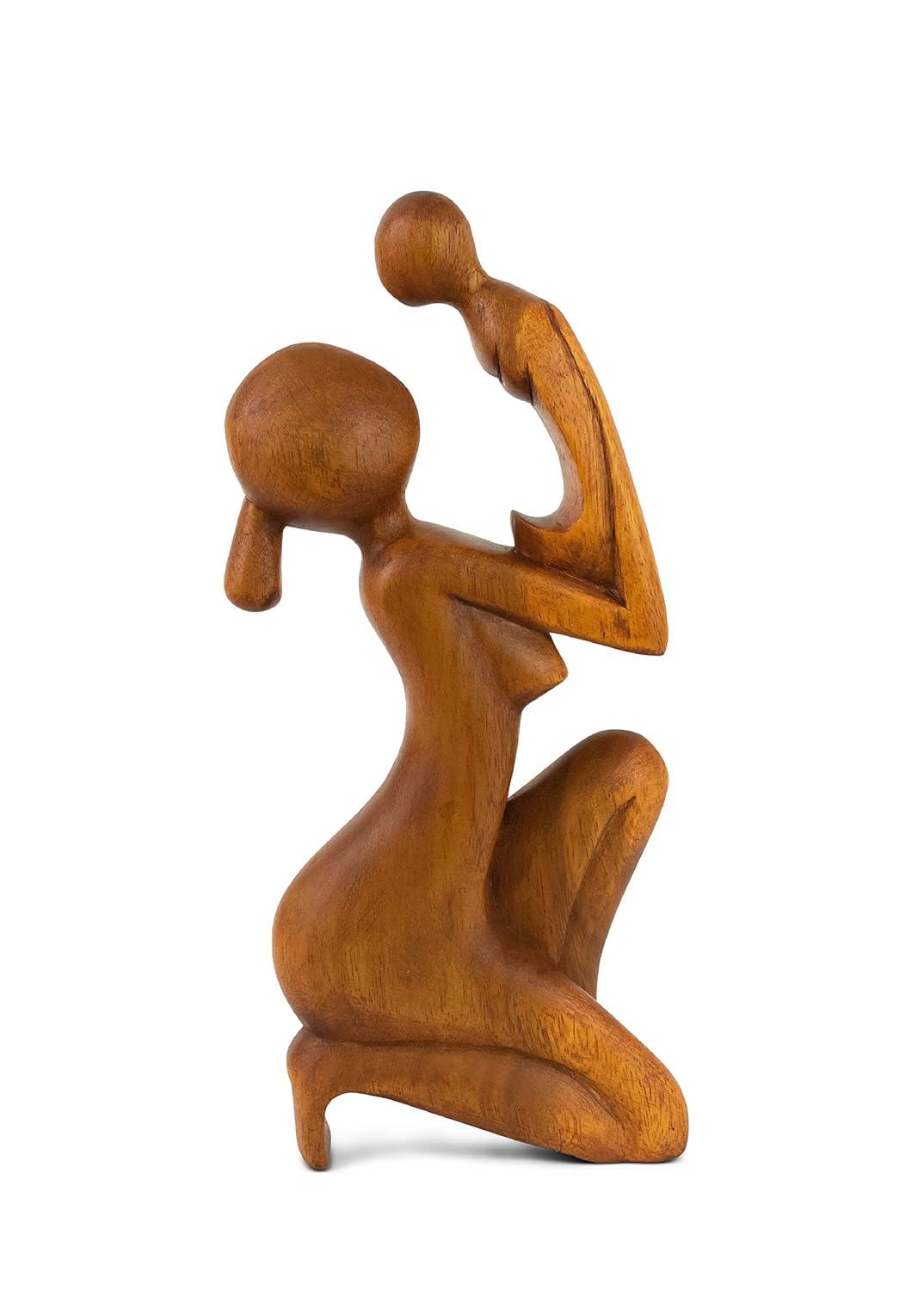 Wooden Handmade Abstract Mother and Child Sculpture Handcrafted Gift Art Decorative Home Decor Figurine Accent Decoration Artwork Hand Carved Mother and Baby Statue