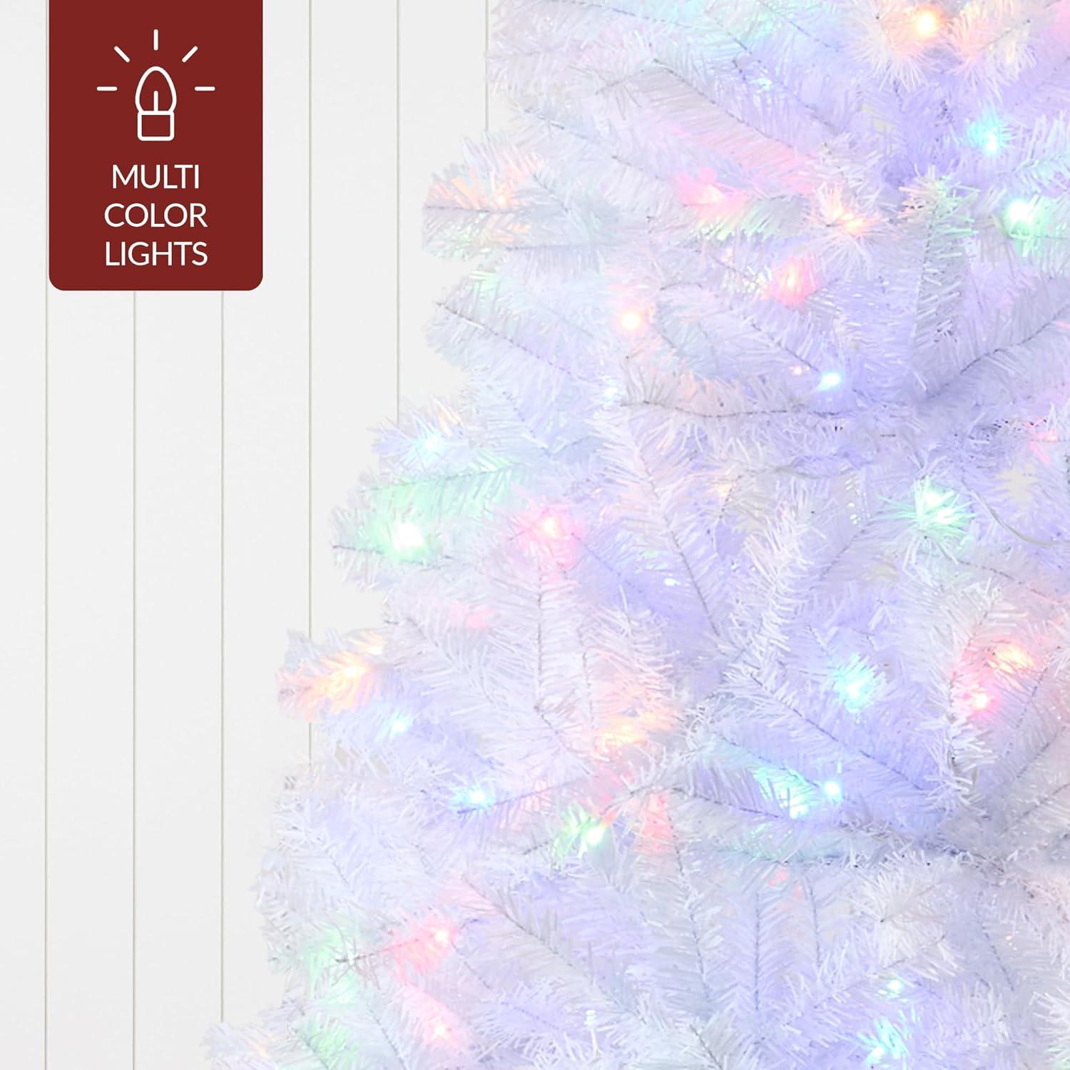 Best Choice Products 4.5ft Pre-Lit Premium Hinged Artificial White Christmas Pine Tree w/ 200 Multicolor Lights, Stand