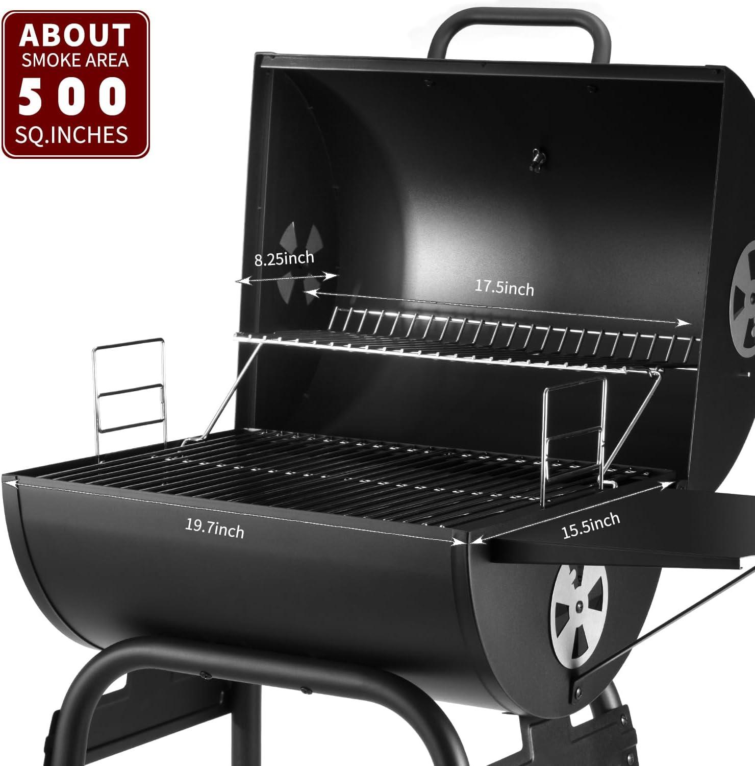 Charcoal Grills Outdoor BBQ Grill, Barrel Charcoal Grill with Side Table, with Nearly 500 Sq.In. Cooking Grid Area, Outdoor Backyard Camping Picnics, Patio and Parties, Black