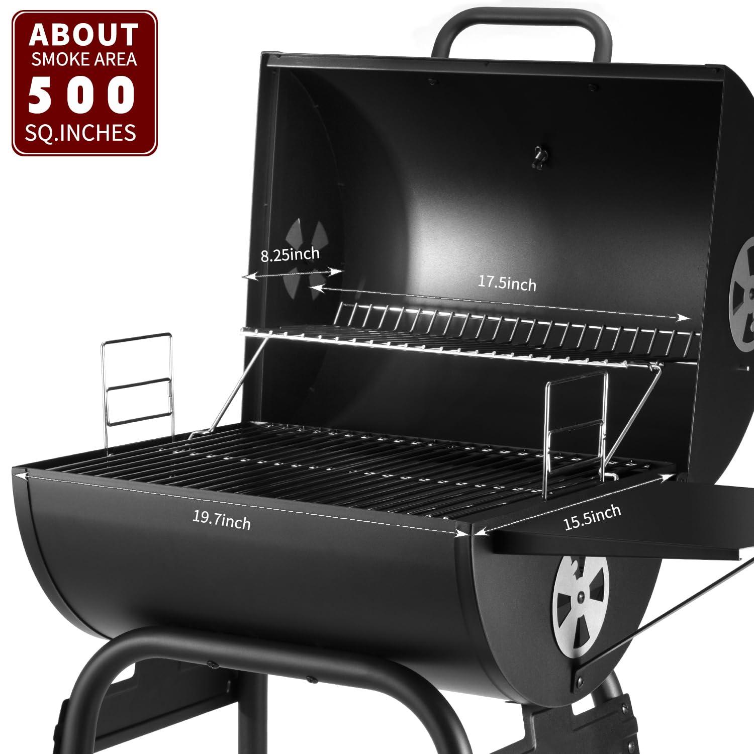 Charcoal Grills Outdoor BBQ Grill, Barrel Charcoal Grill with Side Table, with Nearly 500 Sq.In. Cooking Grid Area, Outdoor Backyard Camping Picnics, Patio and Parties, Black