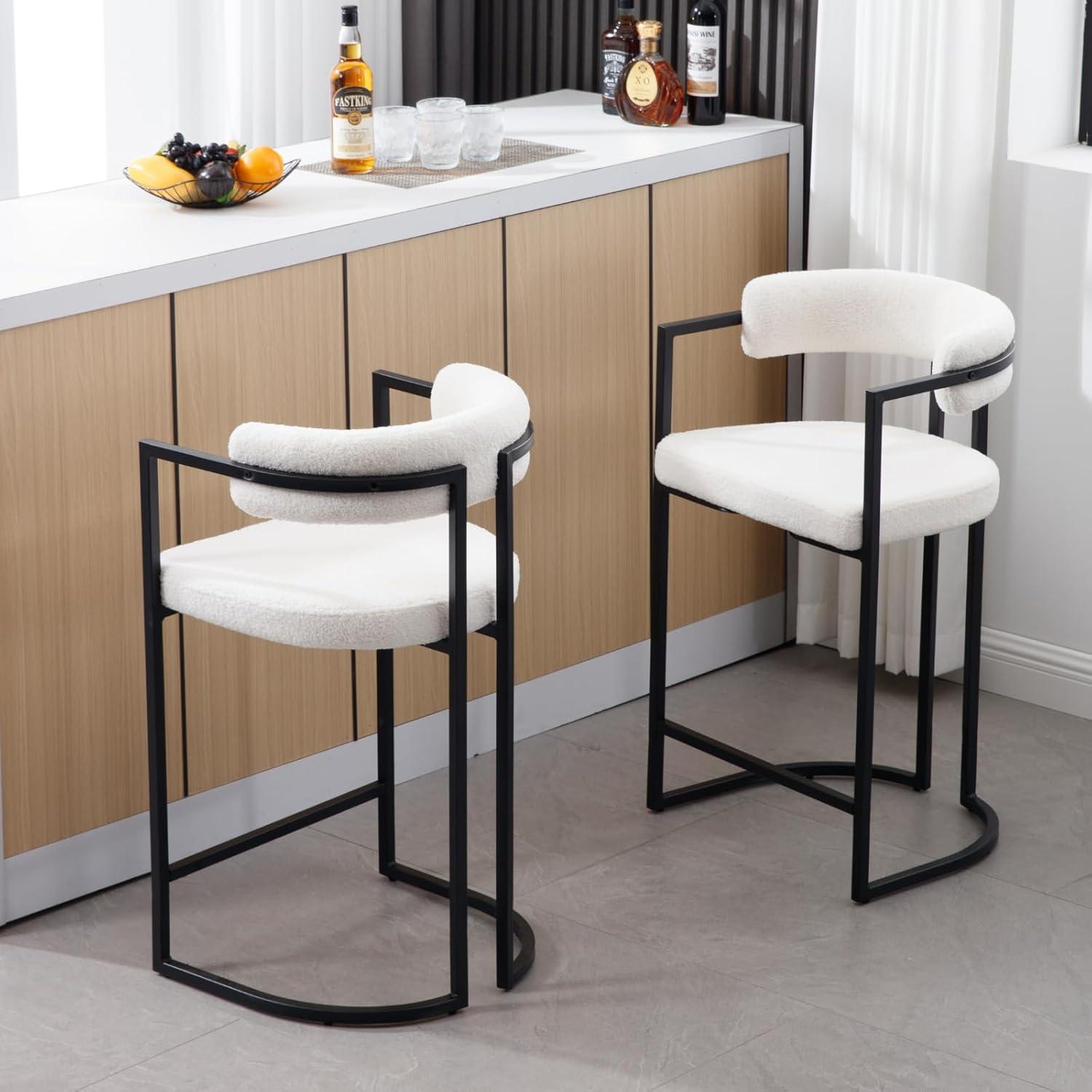 Modern Upholstered Hollow Bar Stool With Armrests And Footrests, Barrel High Bar Stools