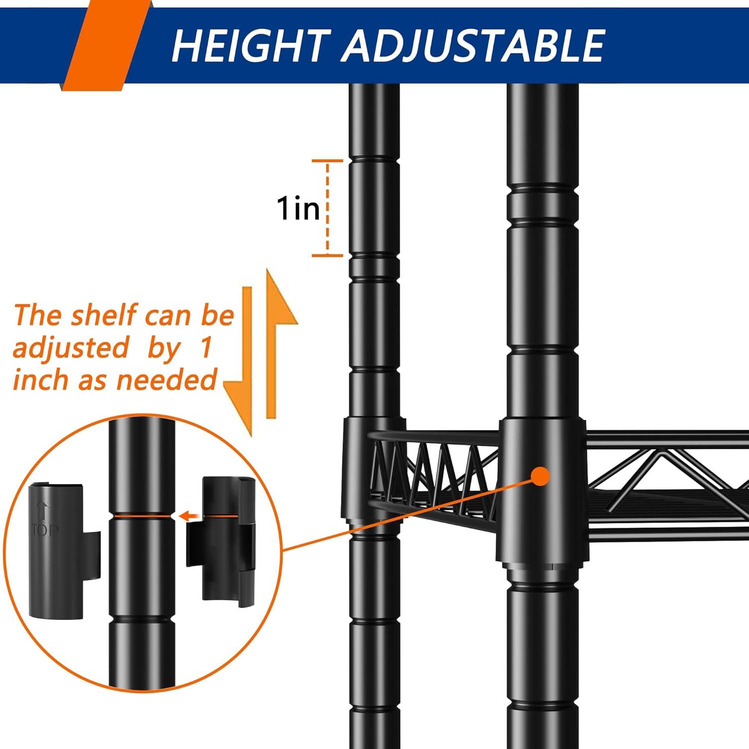 Black Powder-Coated 5-Tier Adjustable Metal Wire Shelving Unit