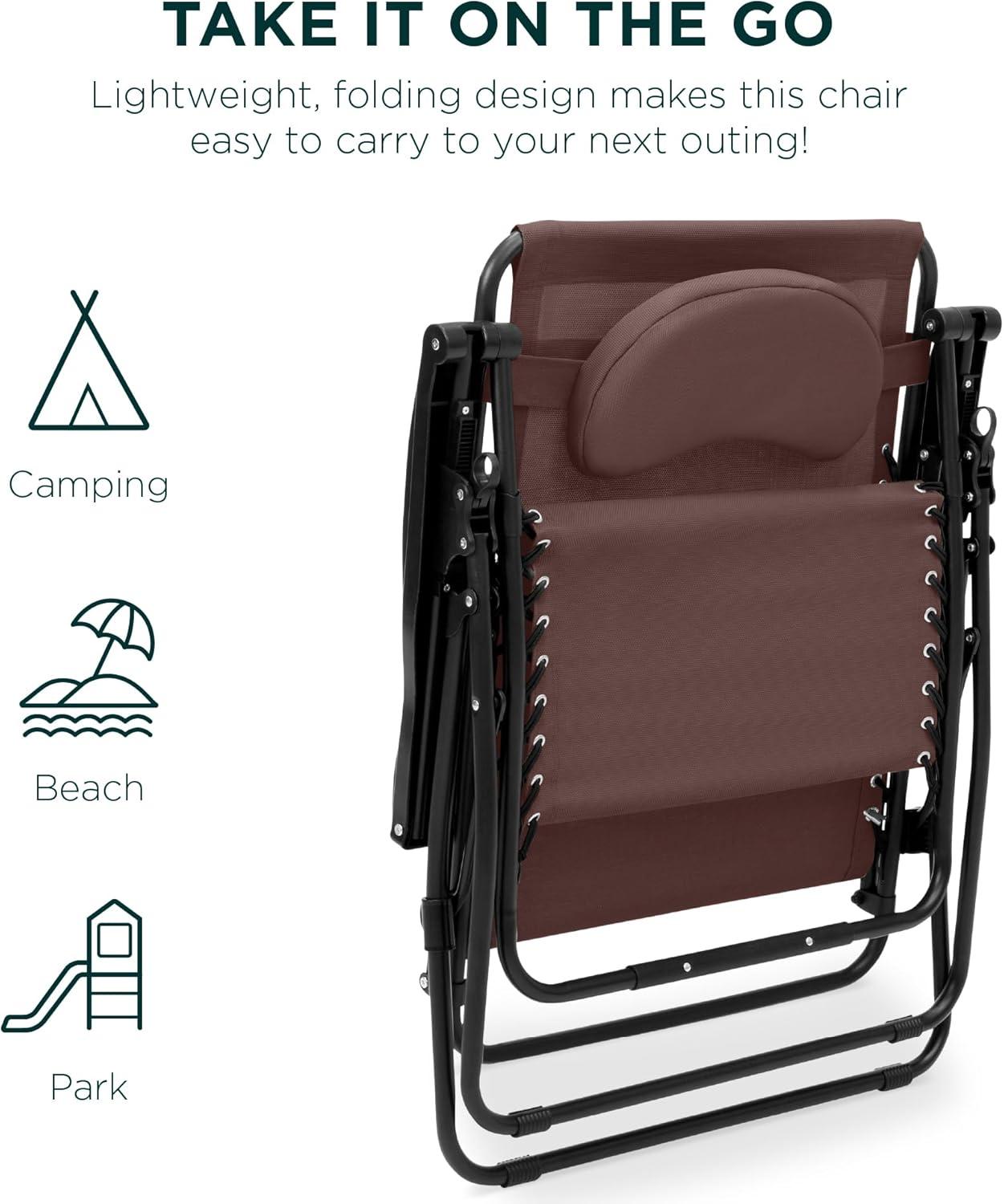 Best Choice Products Oversized Zero Gravity Chair, Folding Outdoor Patio Recliner w/ Cup Holder - Brown