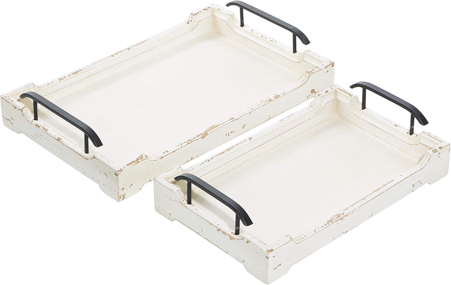 DecMode 20", 17"W White Wood  Tray with Metal Handles, 2-Pieces