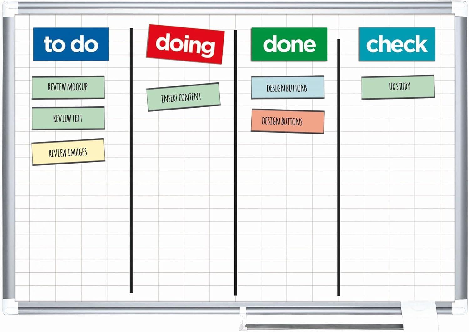 Grid Planning Board, 1 x 2 Grid, 48 x 36, White/Silver