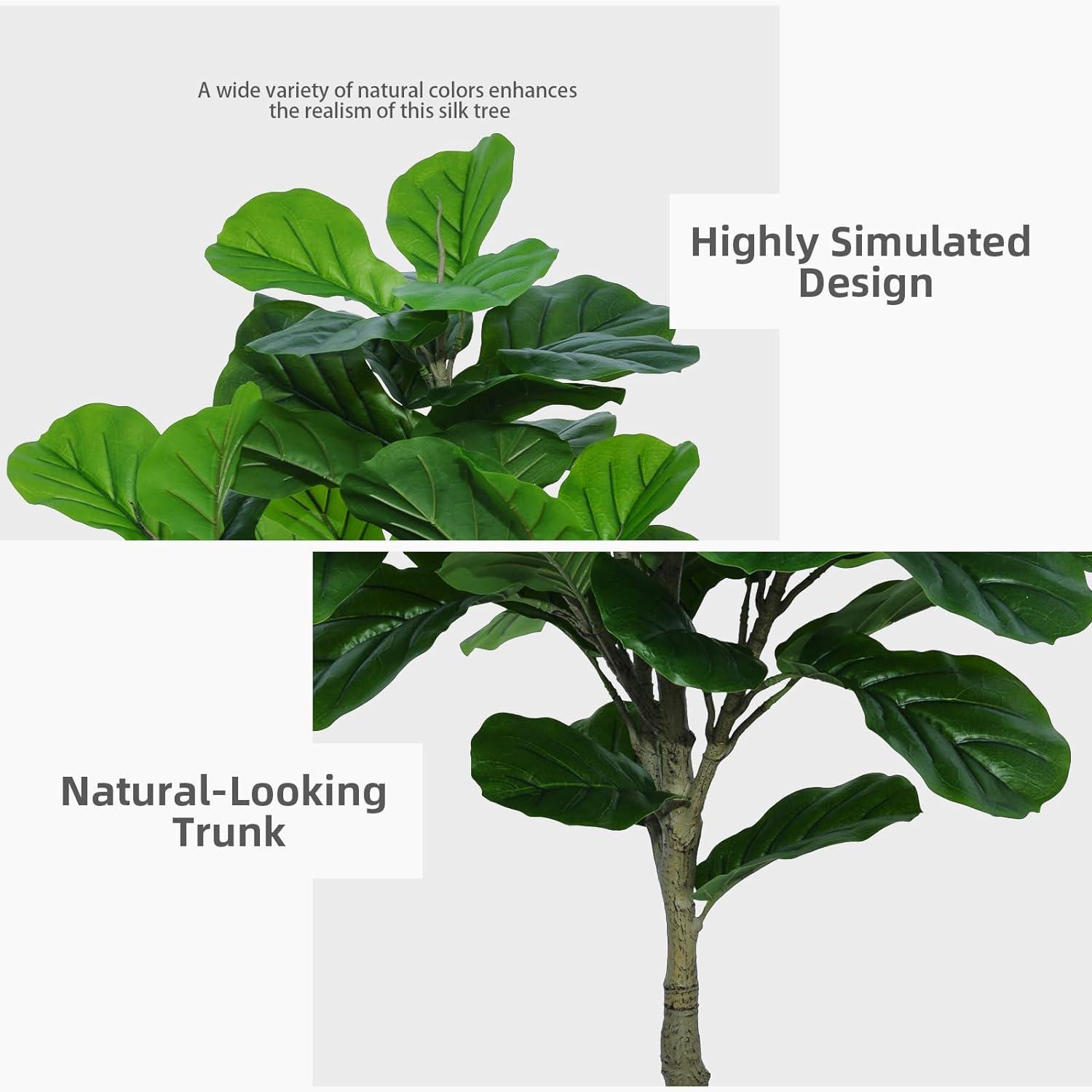 Fiddle Leaf Fig Tree Artificial 5FT - Faux Fiddle Leaf Fig Plant with Black Tall Planter - Fake Ficus Lyrata Floor Plant in Pot - Artificial Fig Tree for Home Office Living Room Decor Indoor