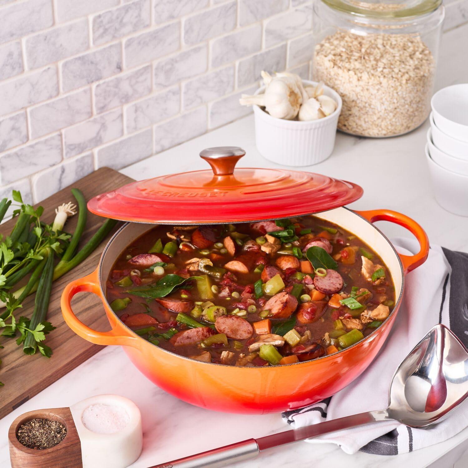 Large Tangerine Enameled Cast Iron Dutch Oven