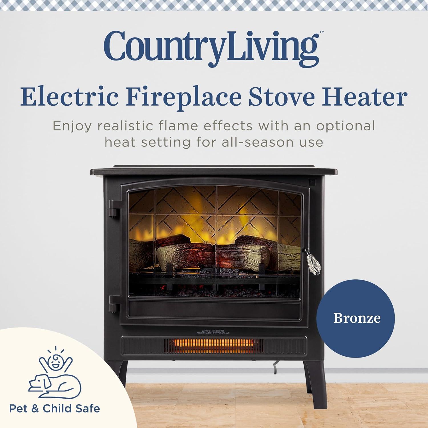 Country Living Smart Infrared Electric Fireplace Stove Heater, Alexa and Google Home Compatible
