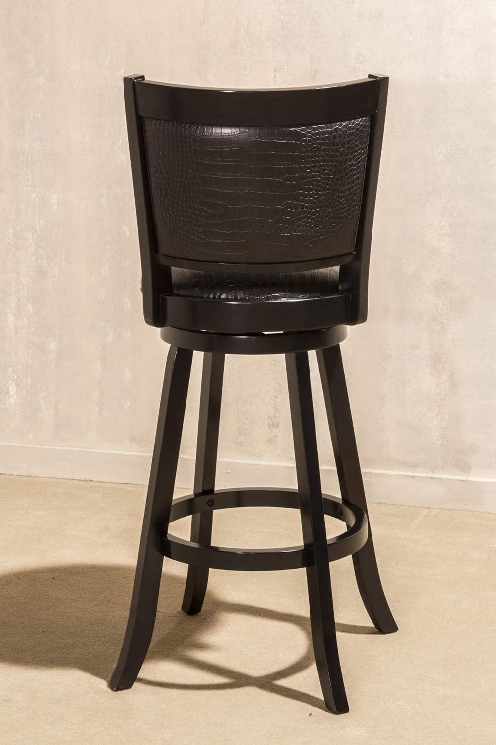 Brannon Black Wood Swivel Bar Stool with Faux Crocodile Upholstery