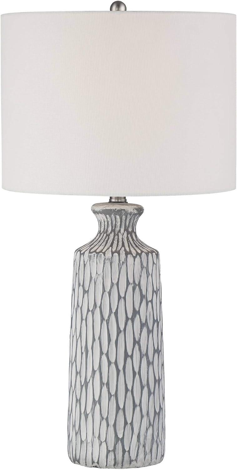 360 Lighting Patrick Modern Coastal Table Lamp 26 1/4" High Gray White Wash Geometric Ceramic Drum Fabric Shade for Bedroom Living Room Bedside Office