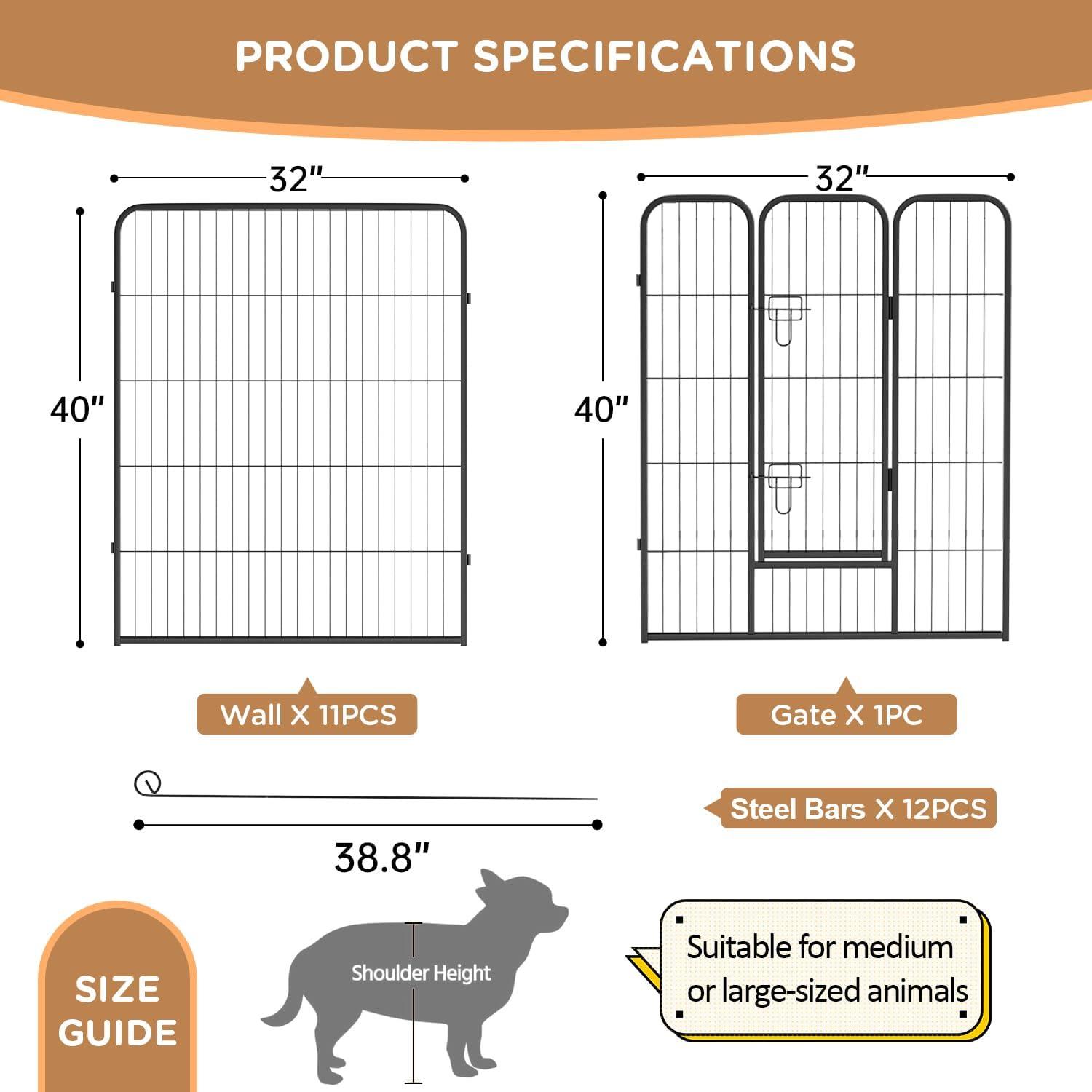 FDW Dog Playpen Indoor 12 Panels Dog Pen For Small And Medium Dogs, Exercise Pen Pet Dog Fence With Doors Pet Puppy Playpen For RV Camping Yard, Black