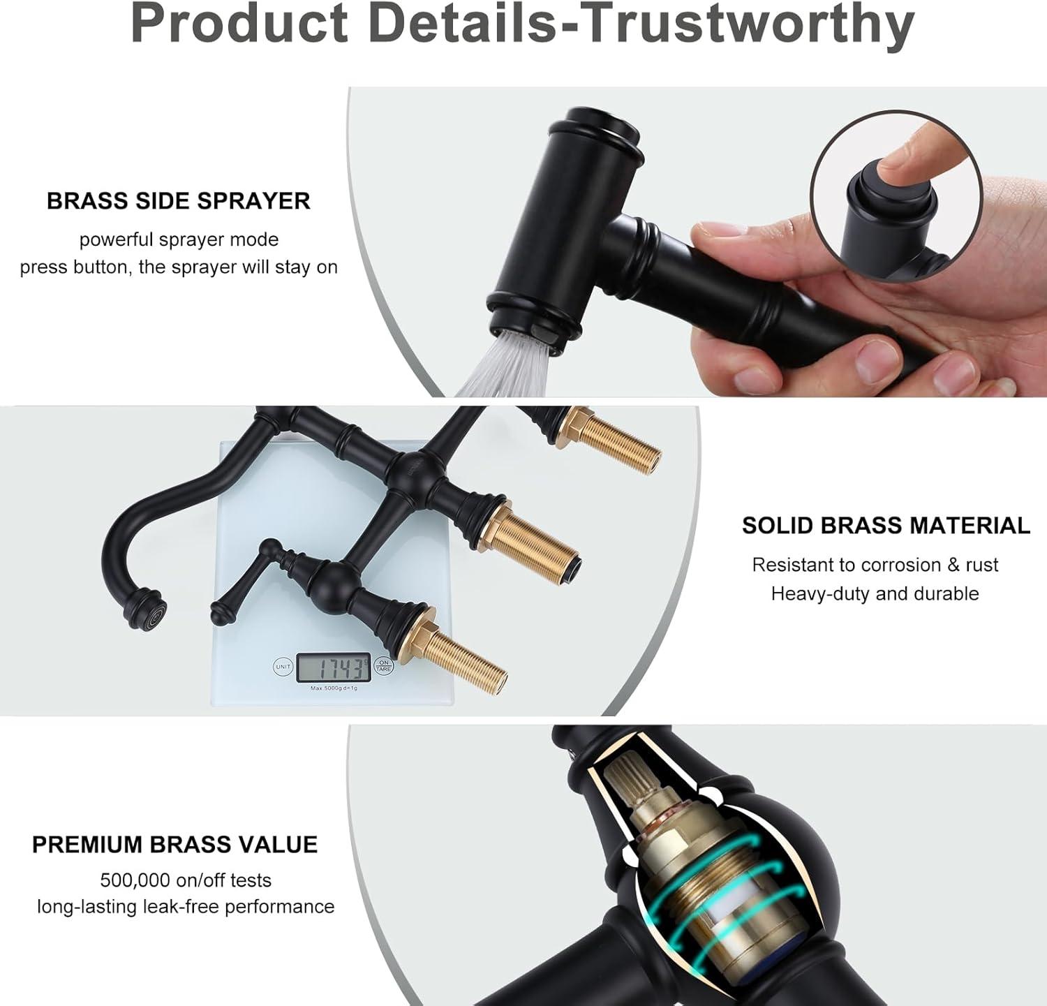 Matte Black Brass Bridge Faucet with Side Sprayer