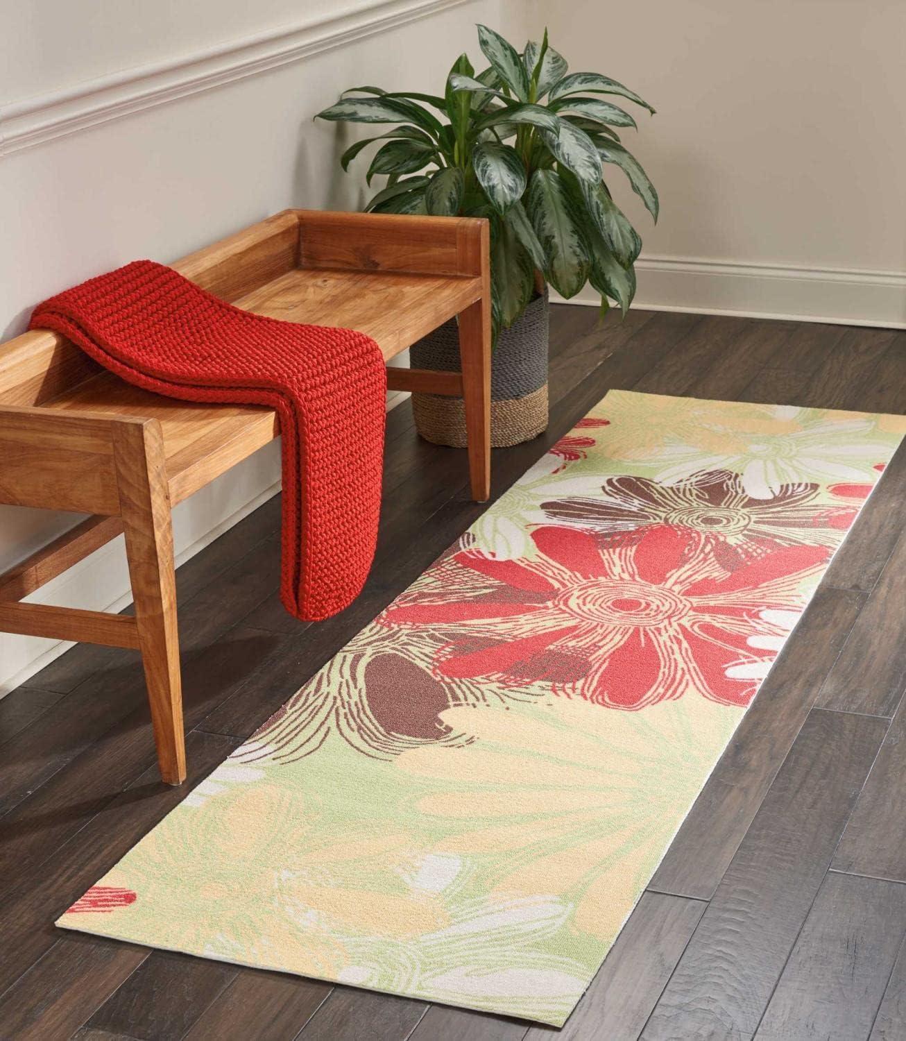 Nourison Home & Garden Flower Indoor Outdoor Runner Rug Green 2'3" x 8'