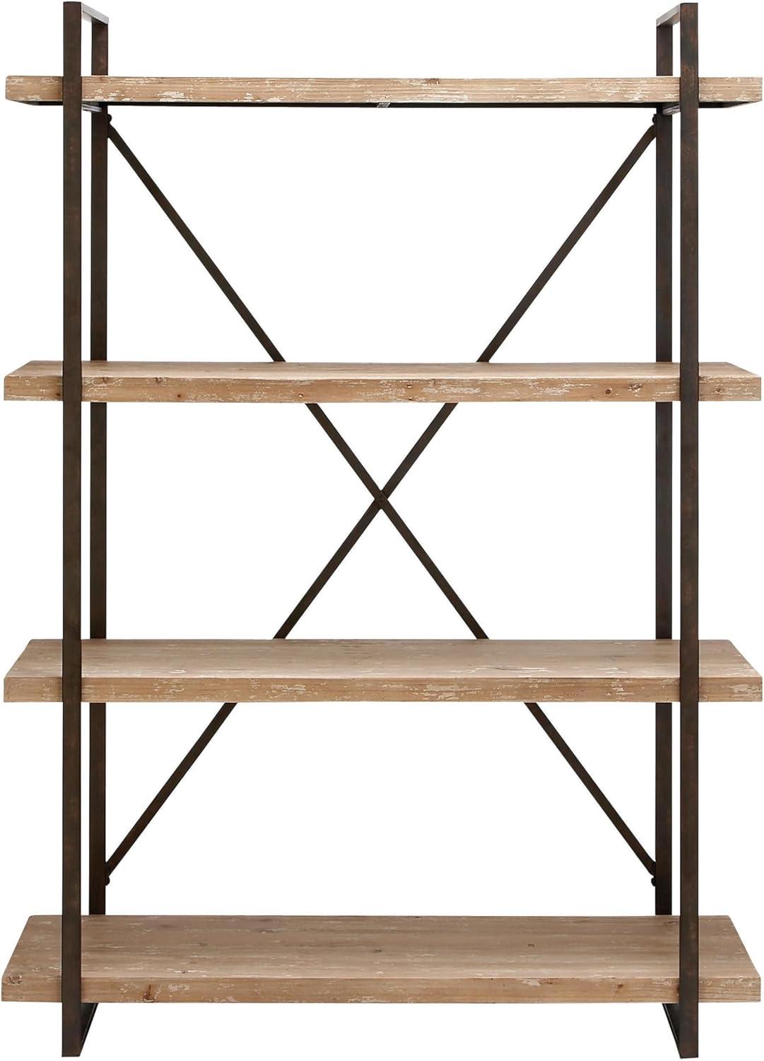 67" Tall Industrial Metal and Wood Bookshelf Brown - Olivia & May