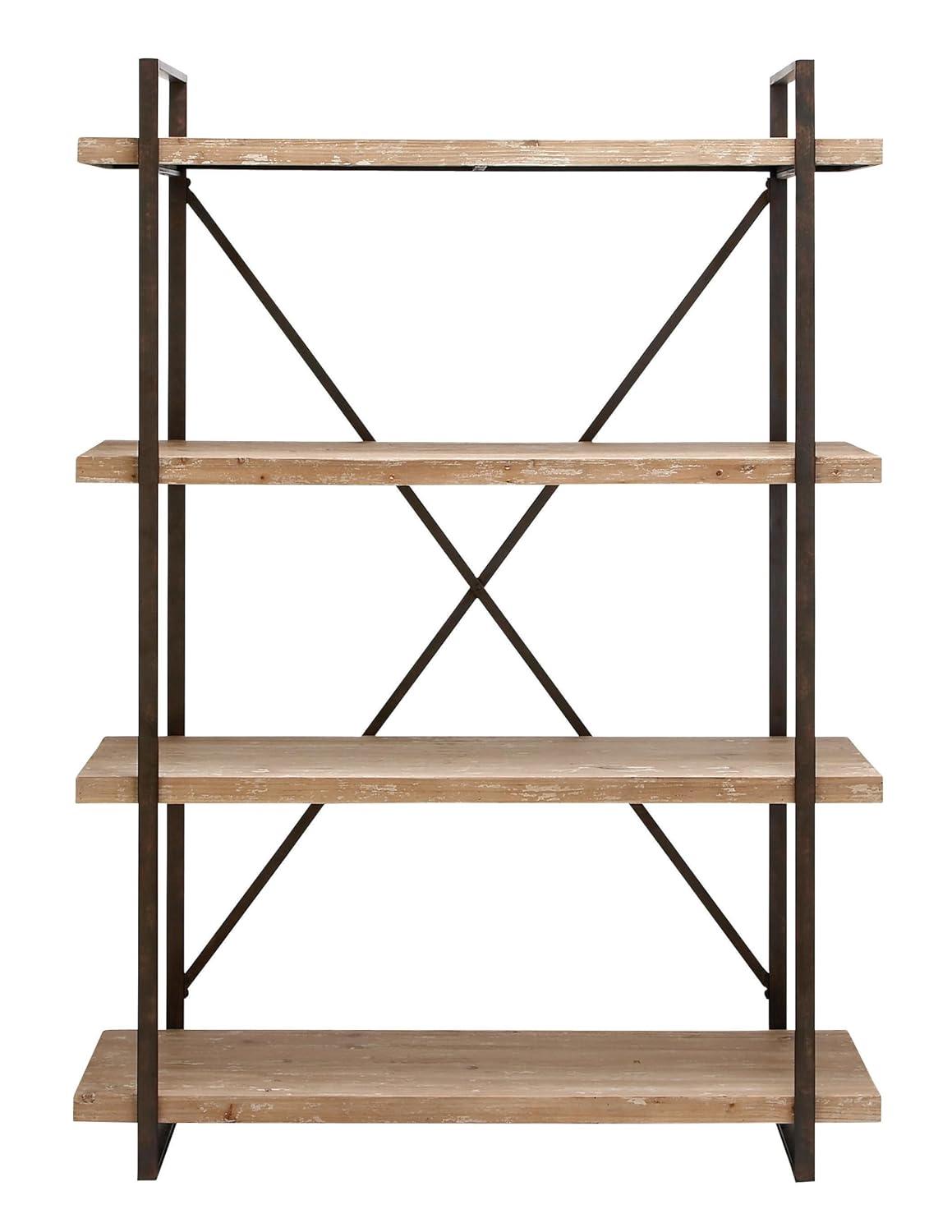 67" Tall Industrial Metal and Wood Bookshelf Brown - Olivia & May