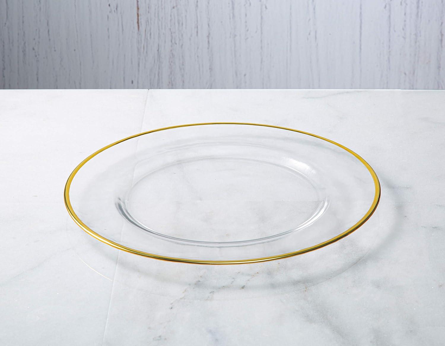 Elegant Clear Glass Charger Plates with Metallic Rim - Set of 4 - Perfect for Weddings and Special Events Rose Gold/Silver/Gold Rim 13 Diameter Durable Glass Hand Wash Only