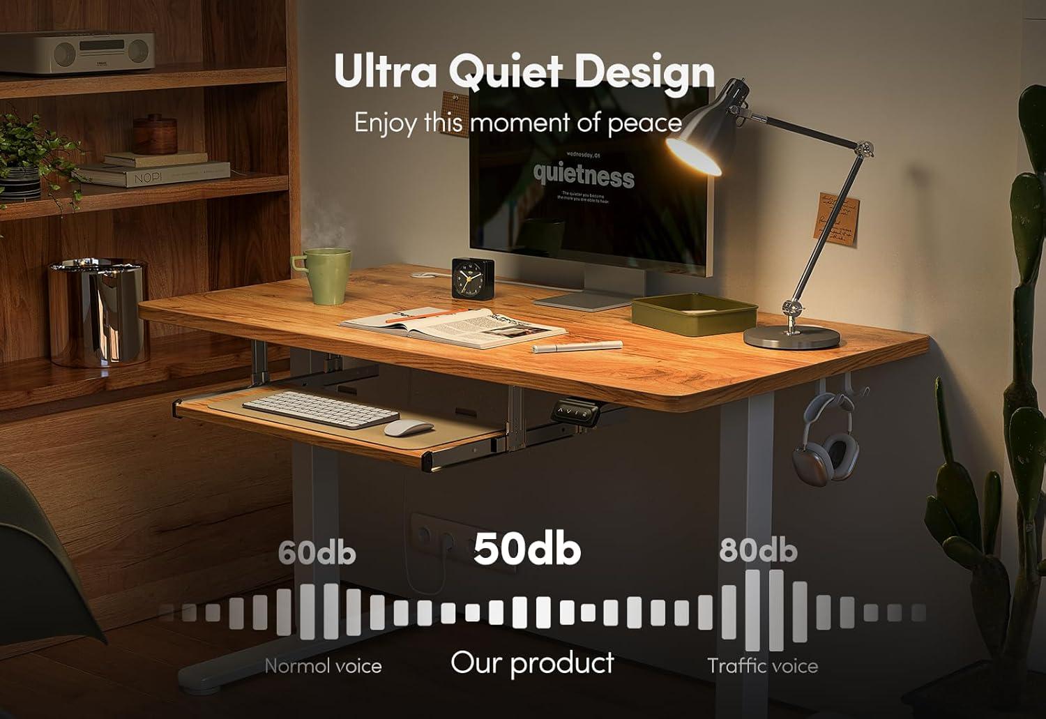 BANTI 55" x 24" Height Adjustable Electric Standing Desk with Keyboard Tray, Sit Stand up Desk with Splice Board, Black Frame/Rustic Brown Top