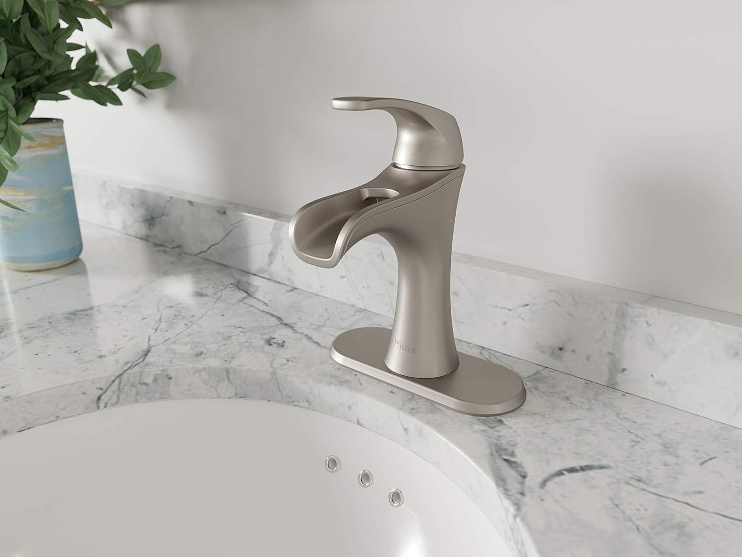 Brushed Nickel Single Handle Mid Arc Bathroom Faucet