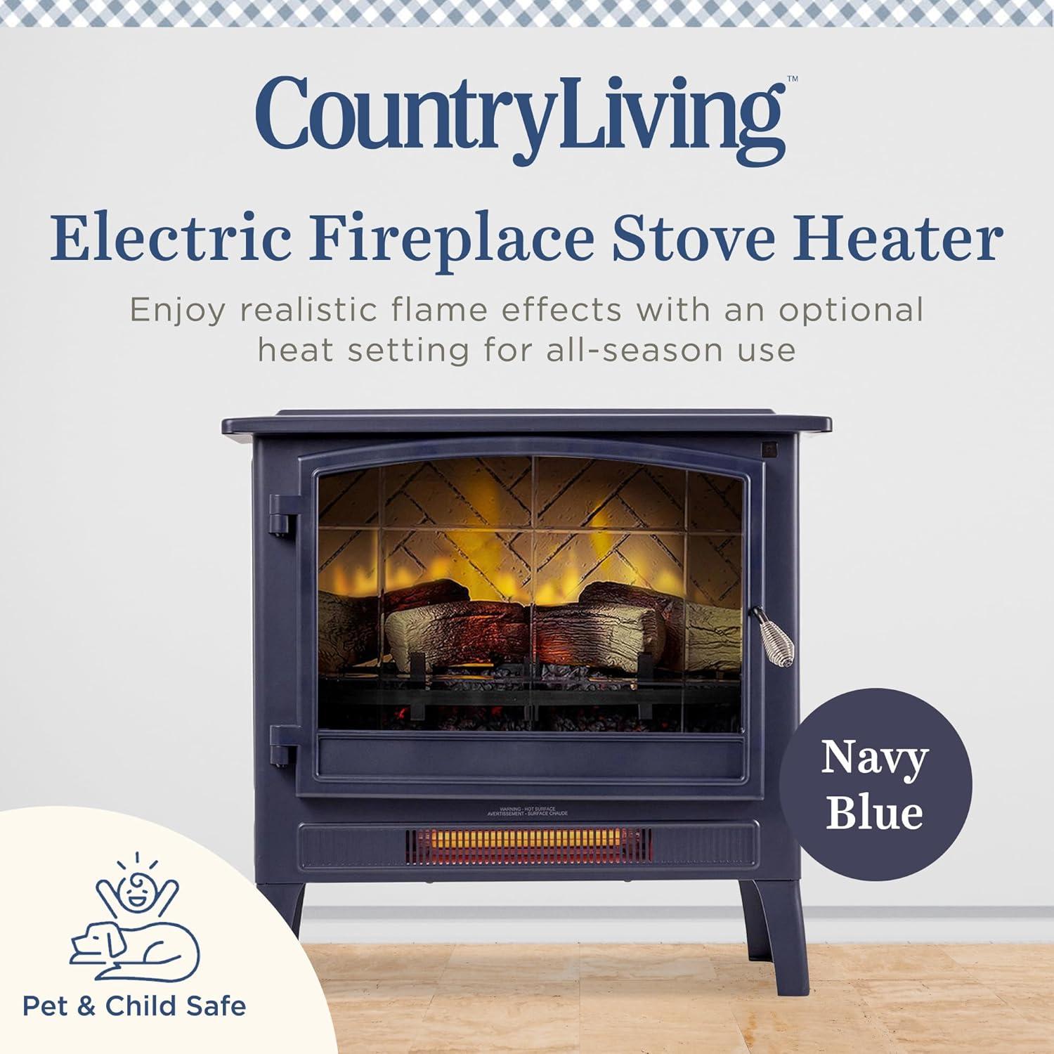 Country Living Infrared Freestanding Electric Fireplace Stove | Electric Indoor Room Heater with Remote, Multiple Flame Colors with Faux Wooden Logs