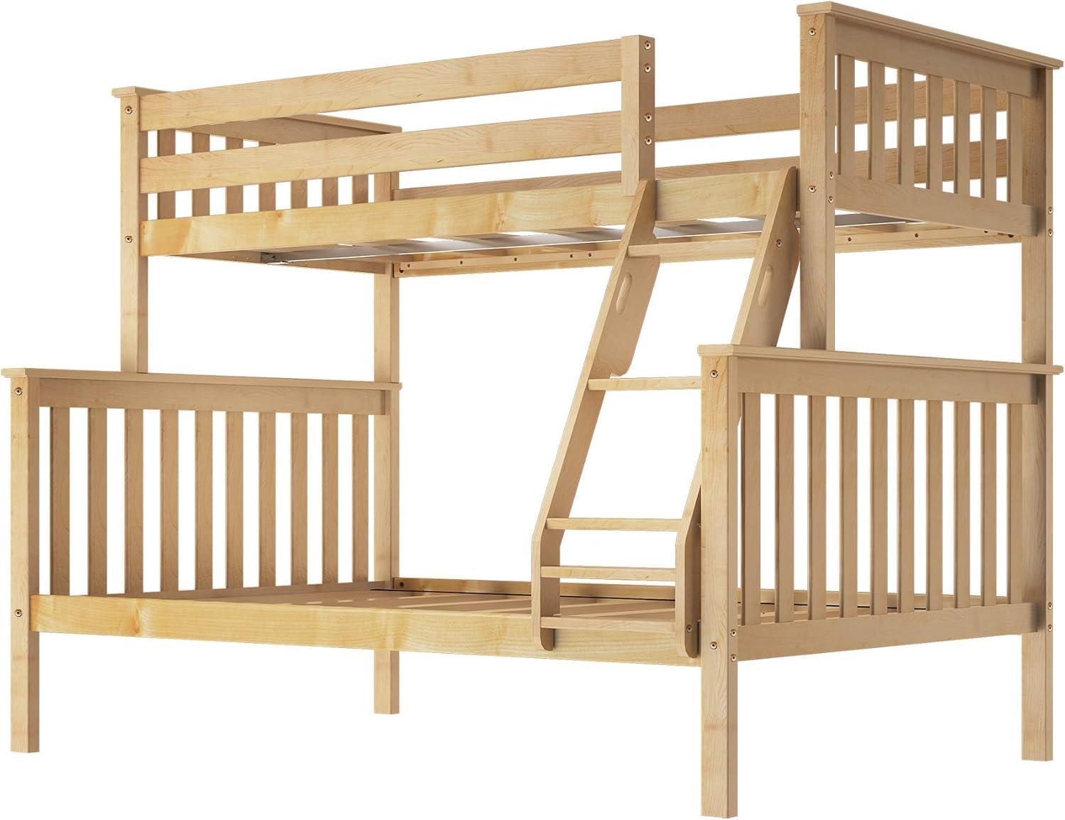 Max & Lily Bunk Bed Twin over Full Size, Solid Wood Bunk Beds with Ladder for Kids