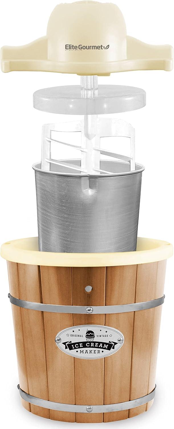 Elite Gourmet 4Qt. Old Fashioned Pine Bucket Electric Ice Cream Maker