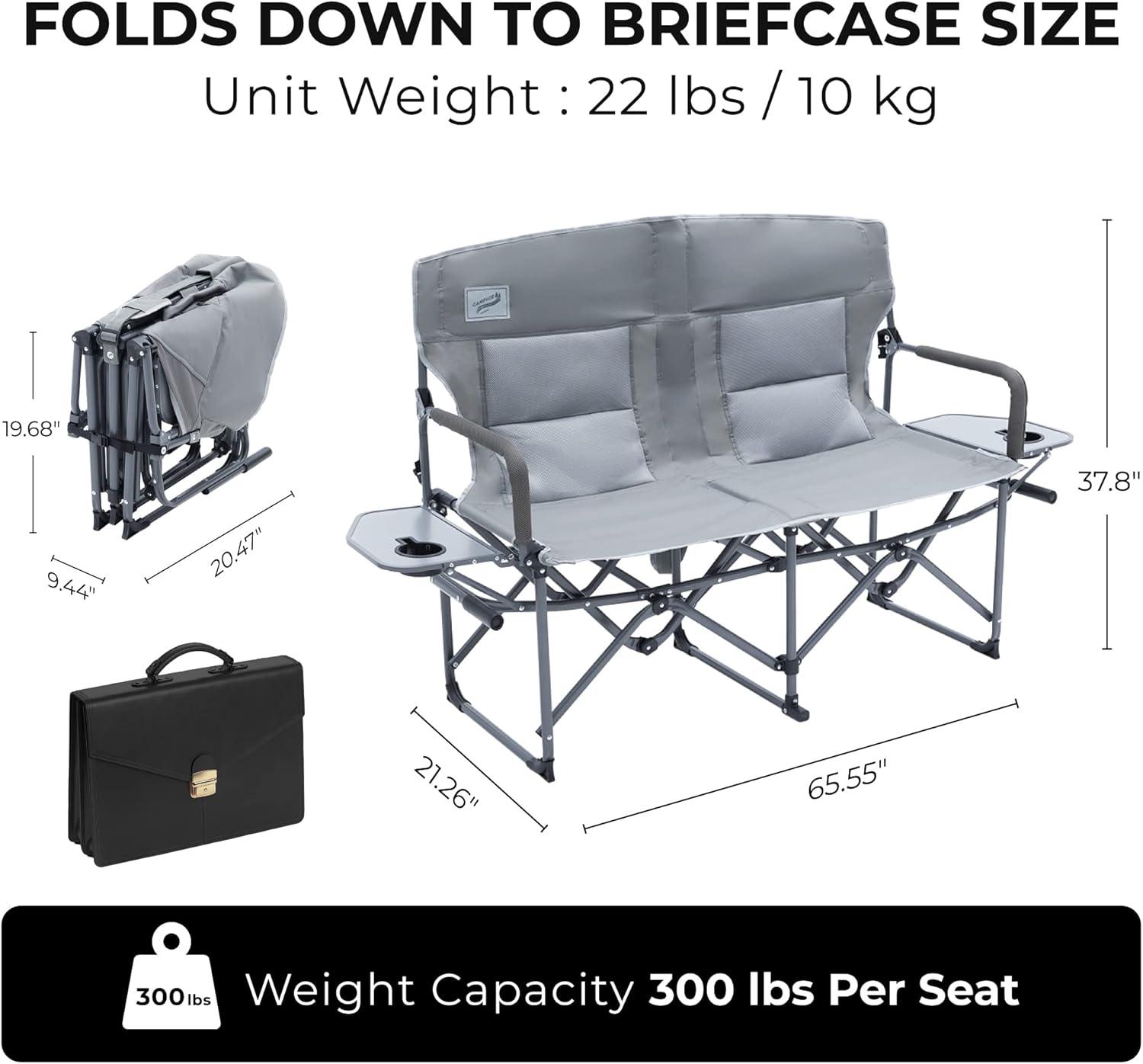 Camphor Designs Oversized Double Portable Folding Director’s Loveseat