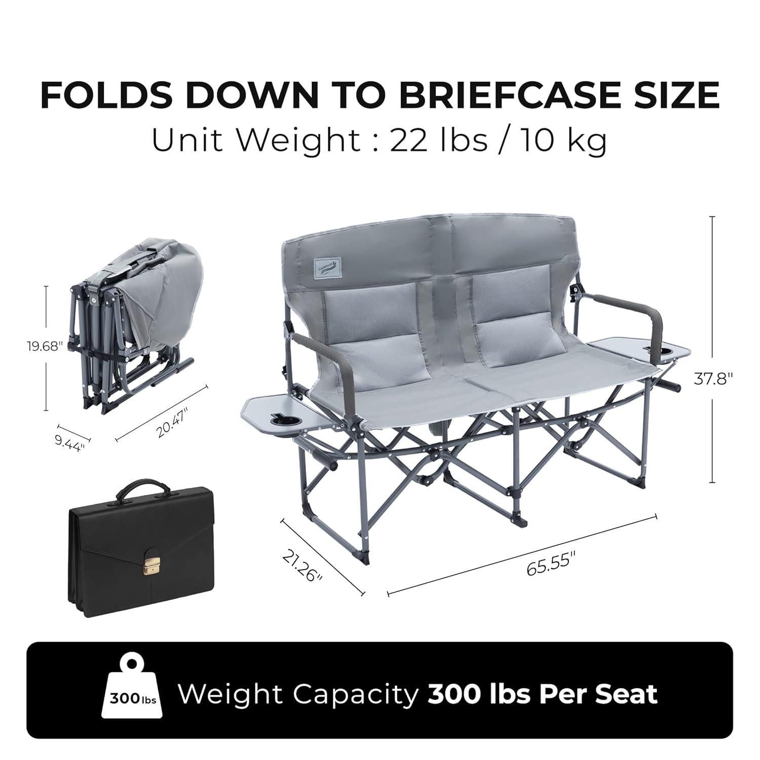 Camphor Designs Oversized Double Portable Folding Director’s Loveseat
