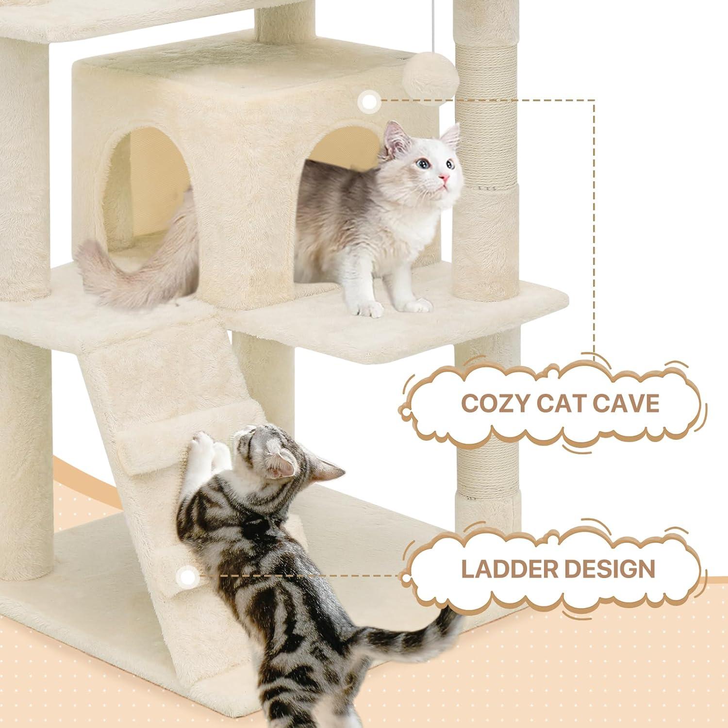MoNiBloom 54" Cat Tree & Condo Scratching Post Tower, Beige