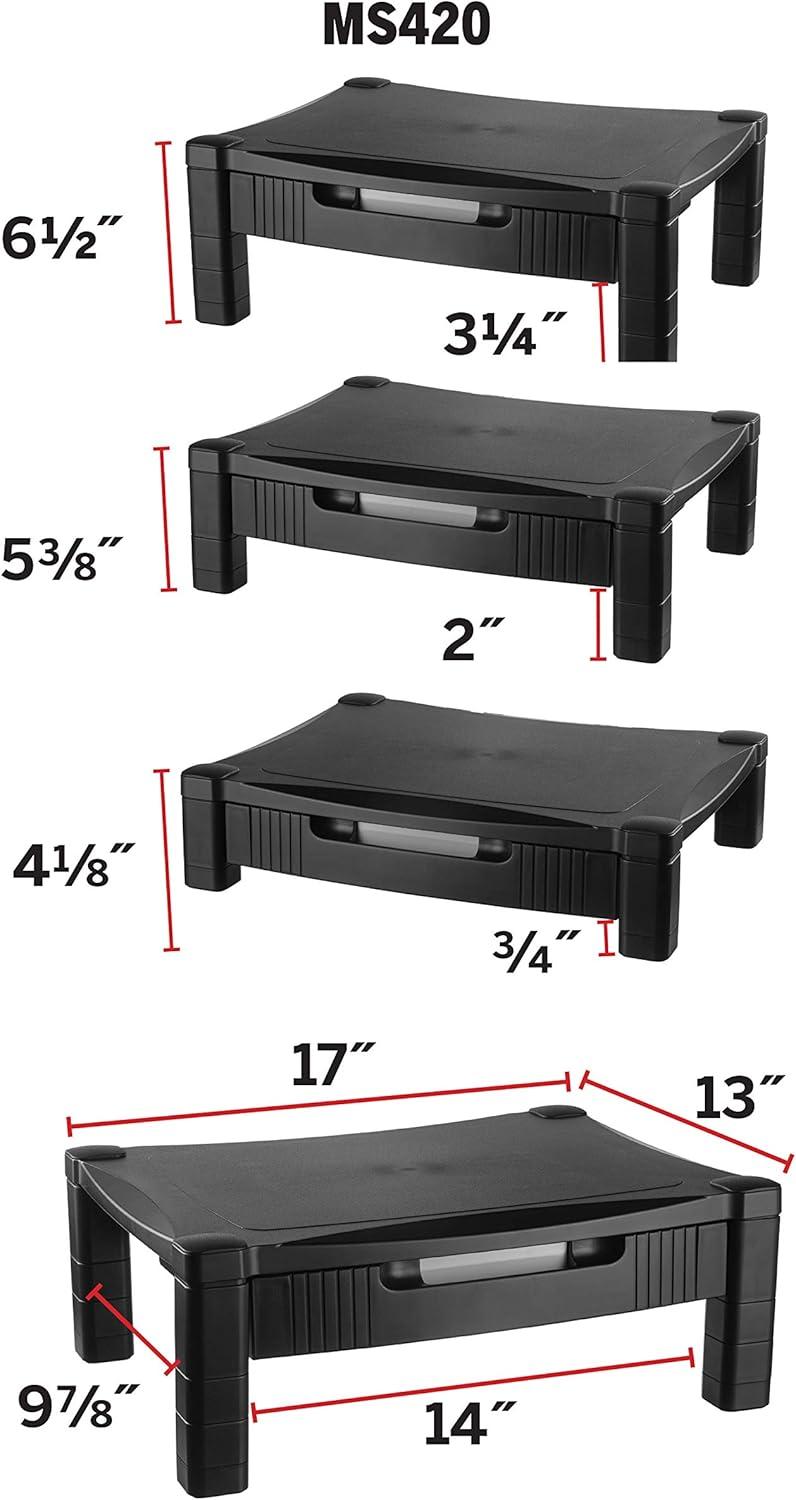 Black Adjustable Height Monitor Stand with Drawer